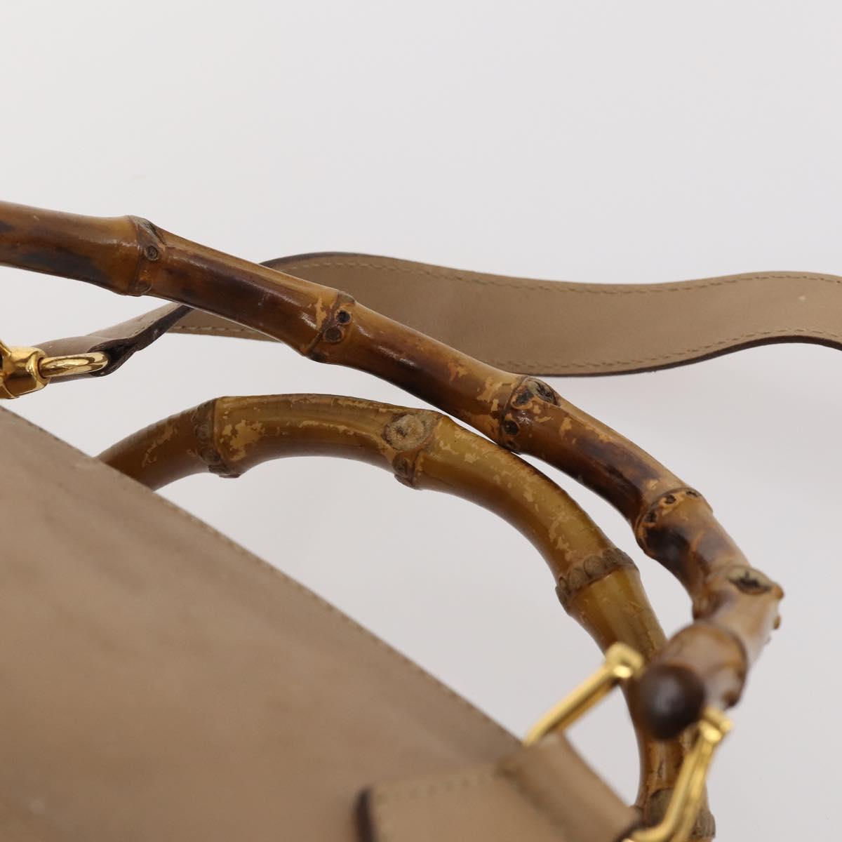 GUCCI Bamboo Hand Bag Leather 2way Beige Gold Auth bs35299