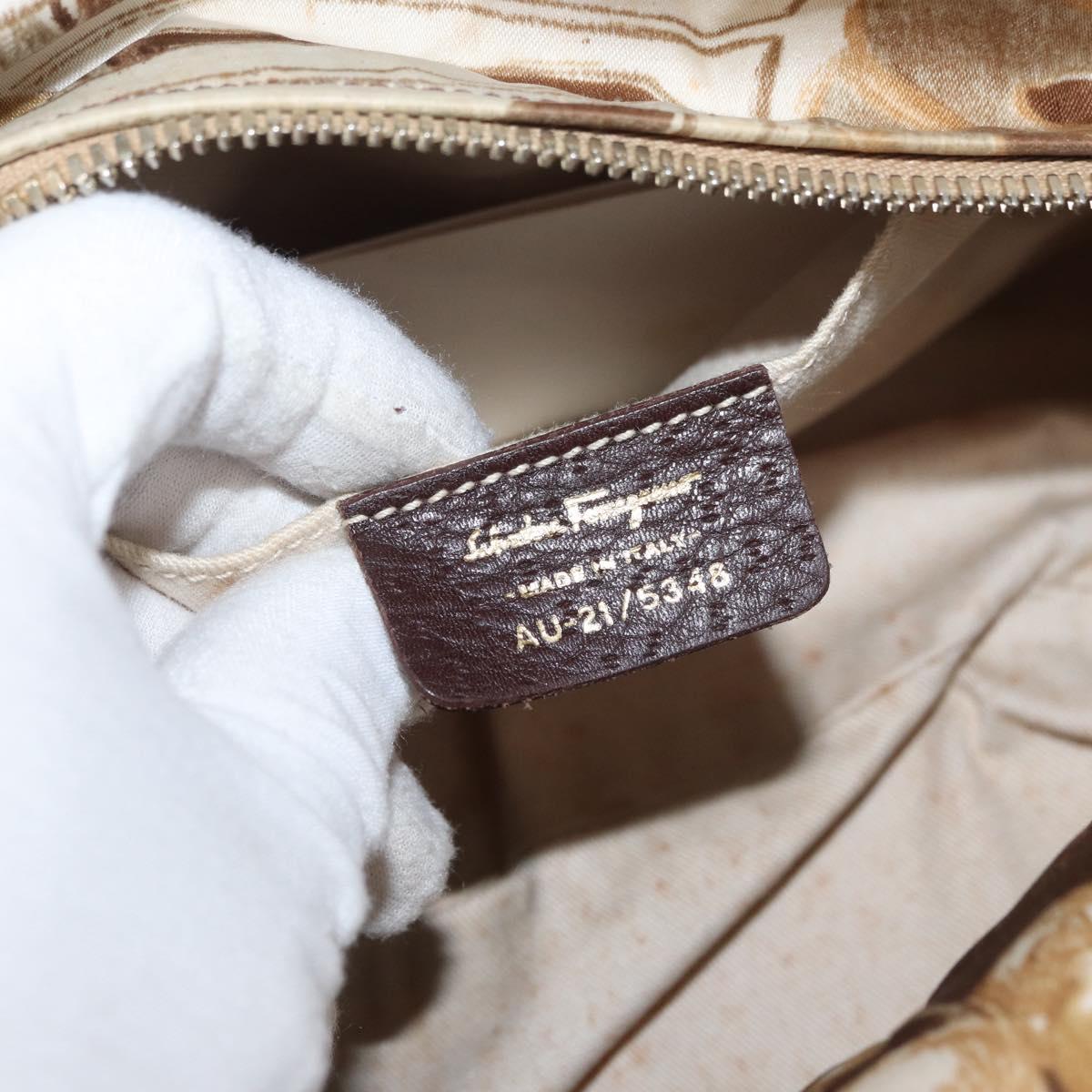 Salvatore Ferragamo Hand Bag Satin Brown Gold Auth bs35300