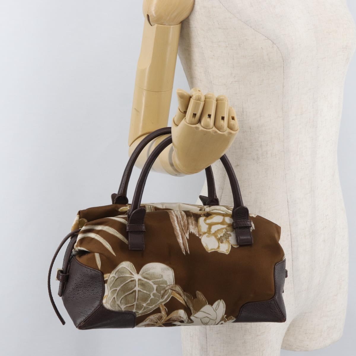 Salvatore Ferragamo Hand Bag Satin Brown Gold Auth bs35300