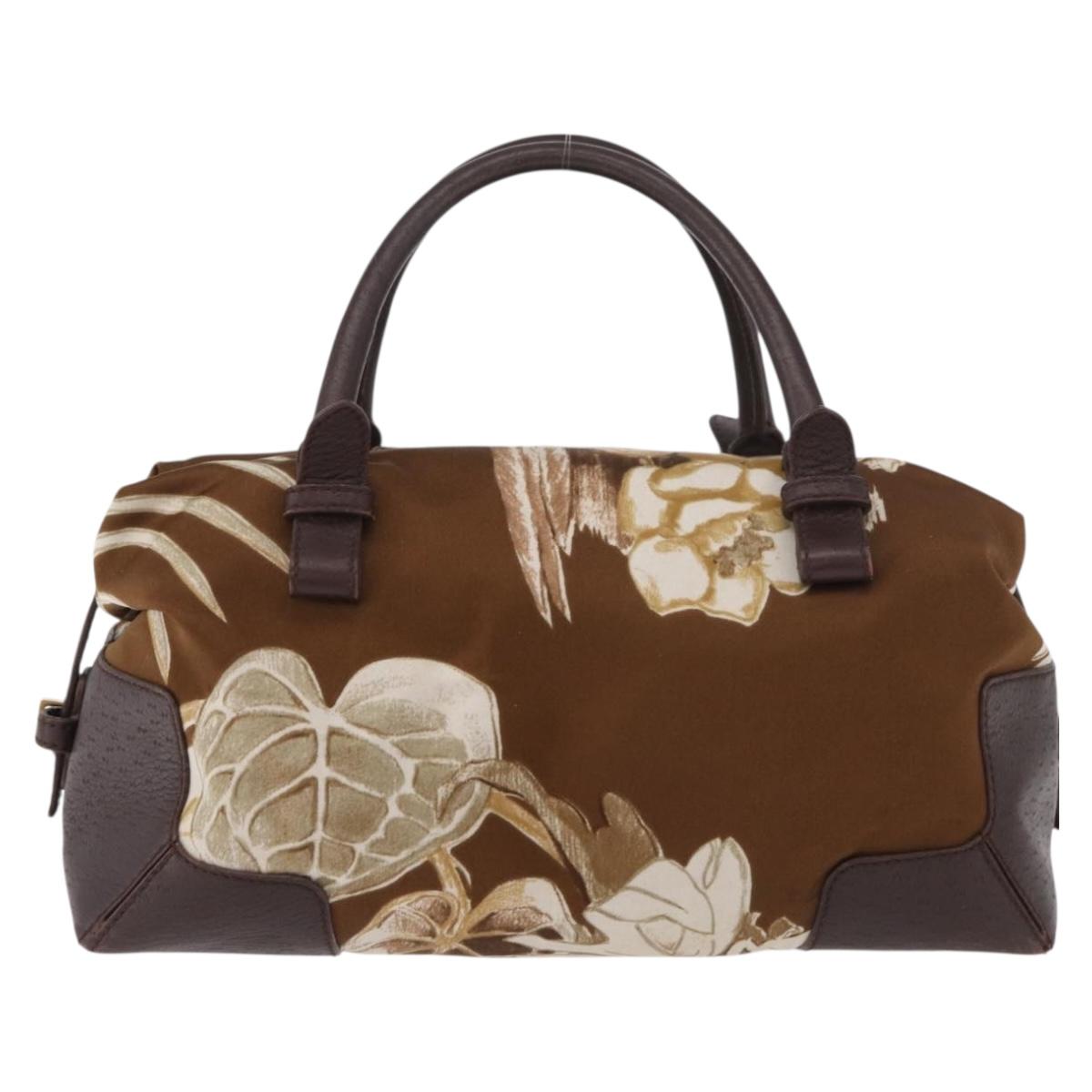 Salvatore Ferragamo Hand Bag Satin Brown Gold Auth bs35300