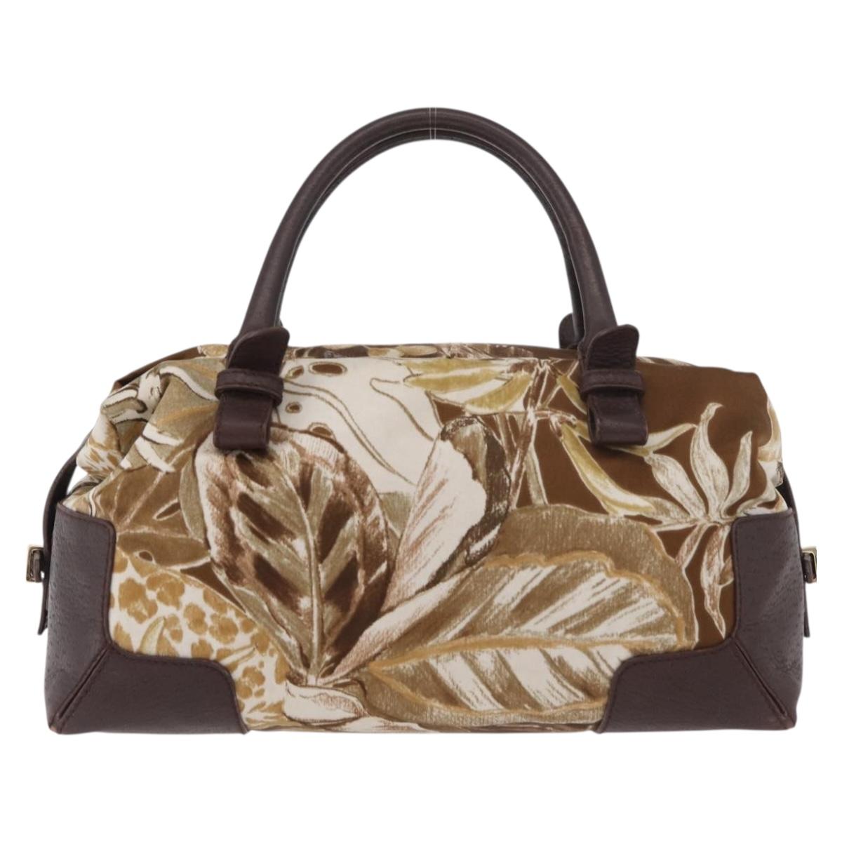 Salvatore Ferragamo Hand Bag Satin Brown Gold Auth bs35300