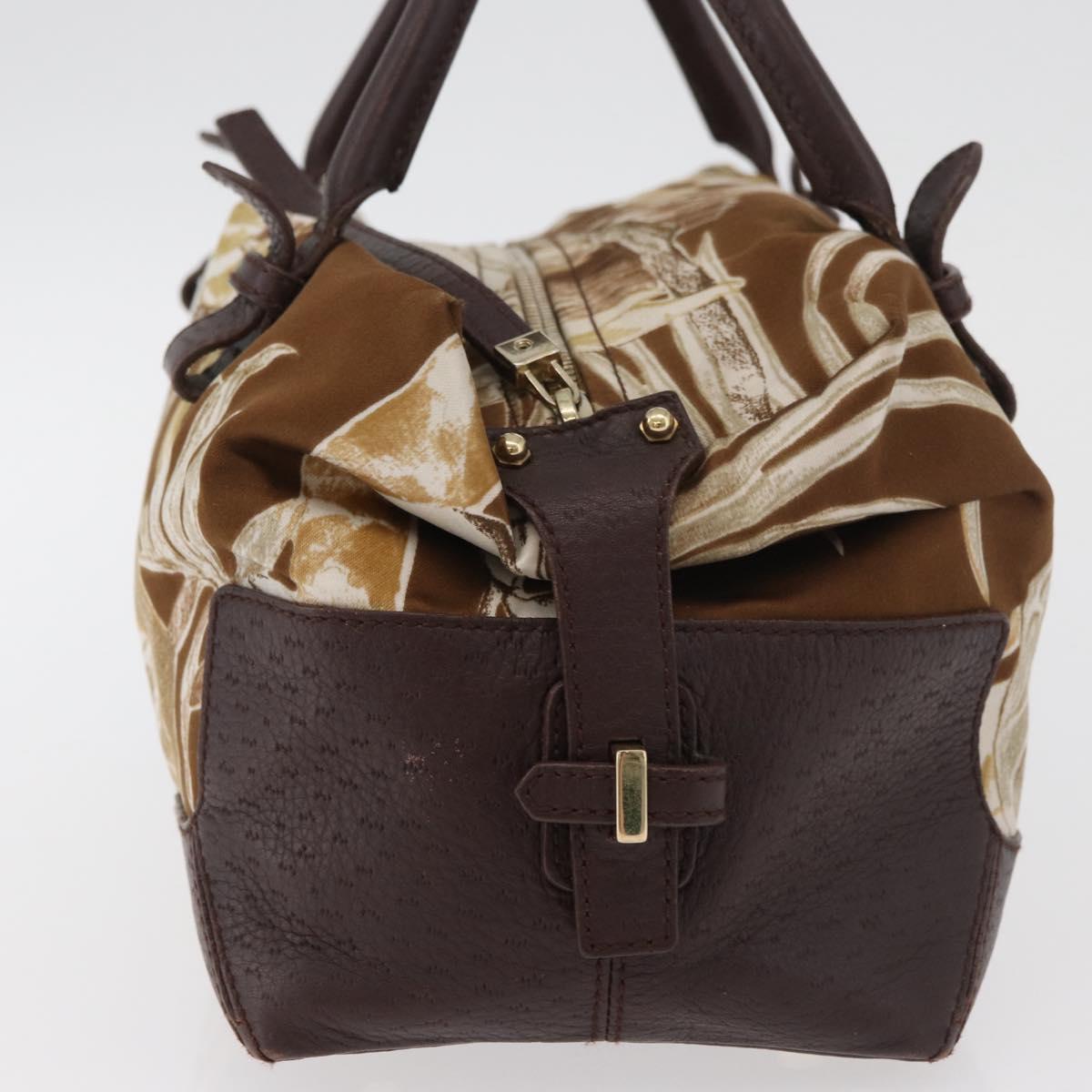 Salvatore Ferragamo Hand Bag Satin Brown Gold Auth bs35300