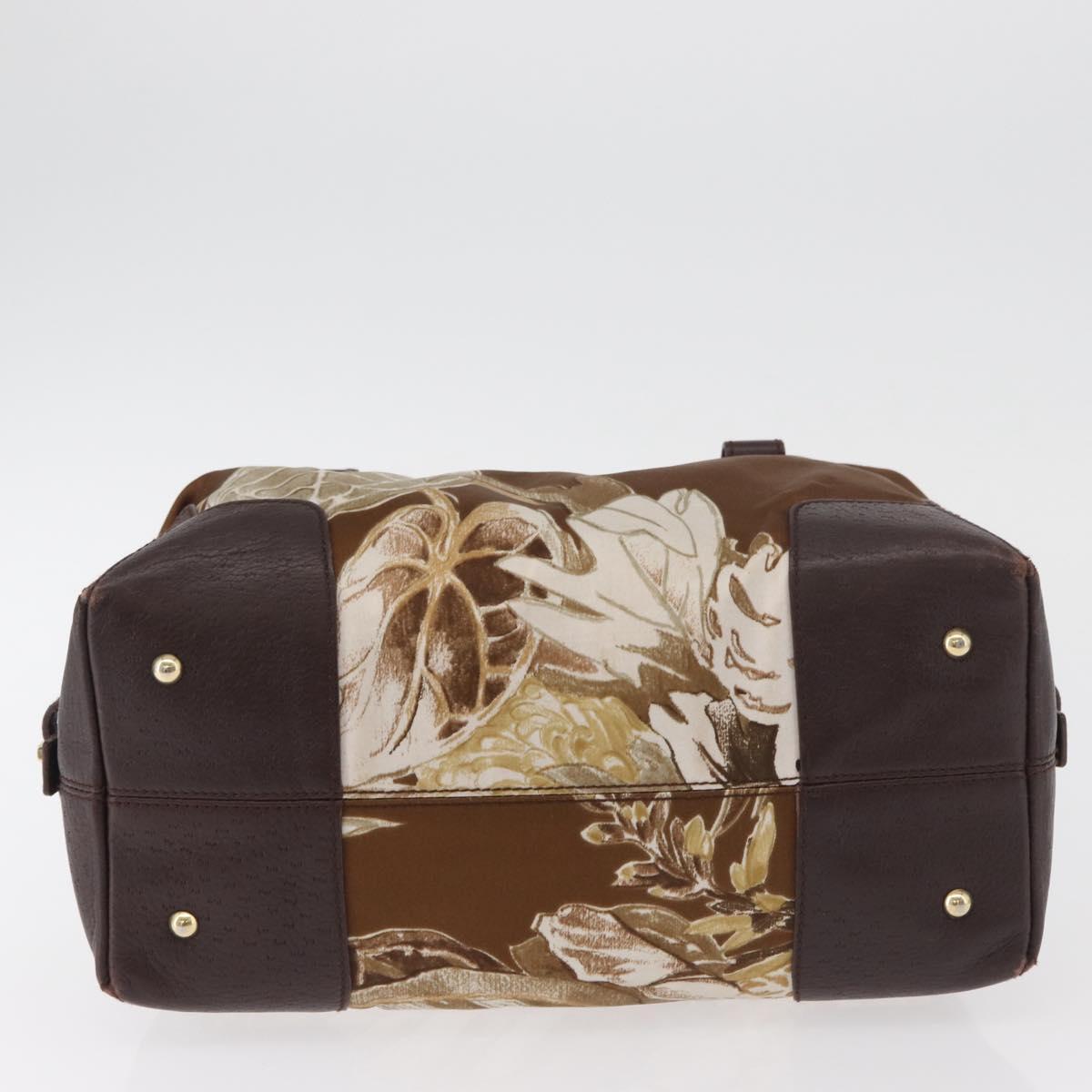 Salvatore Ferragamo Hand Bag Satin Brown Gold Auth bs35300