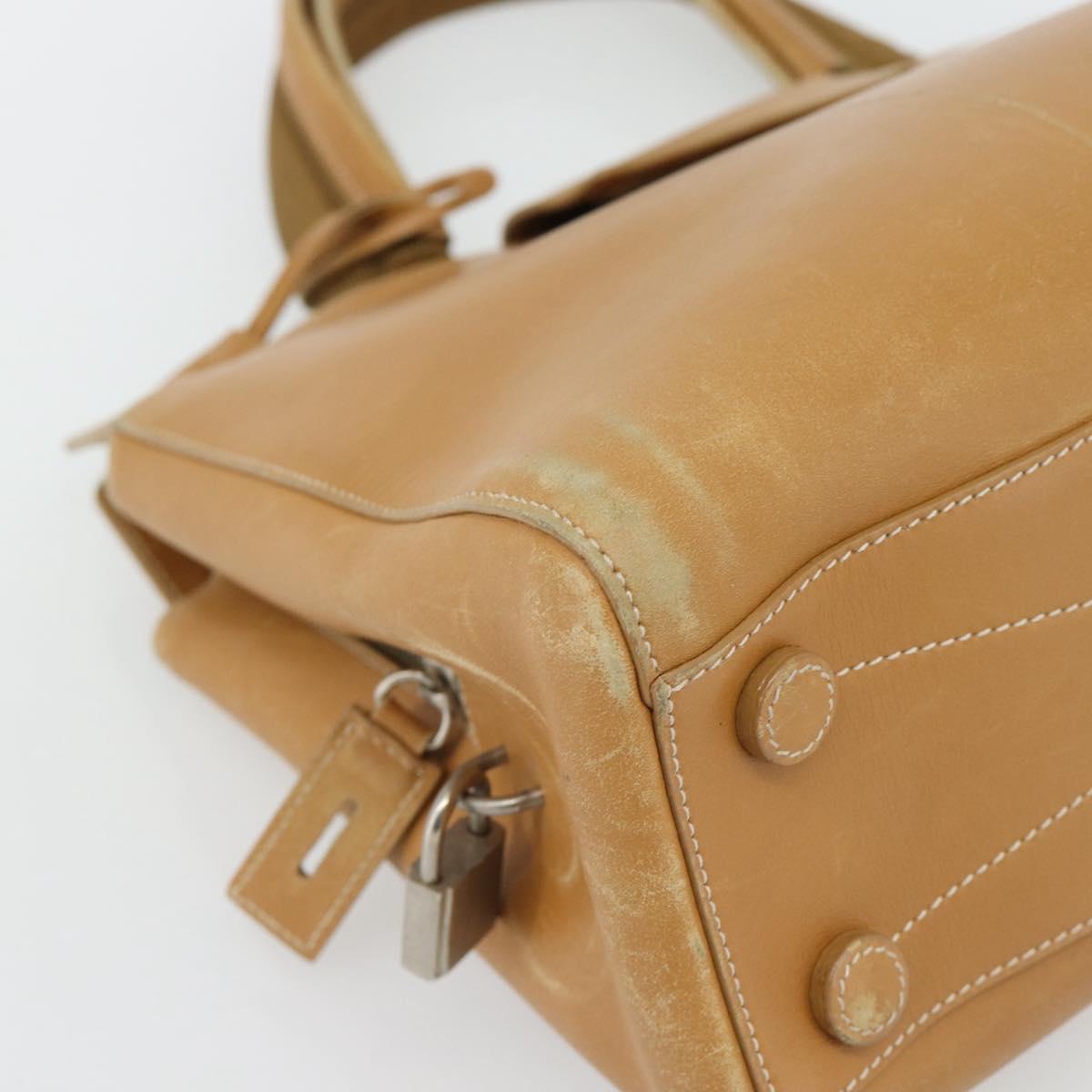 PRADA Tote Bag Leather Beige Silver Auth bs35304