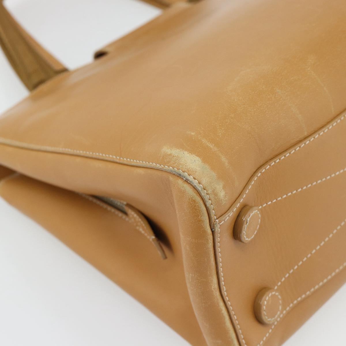 PRADA Tote Bag Leather Beige Silver Auth bs35304