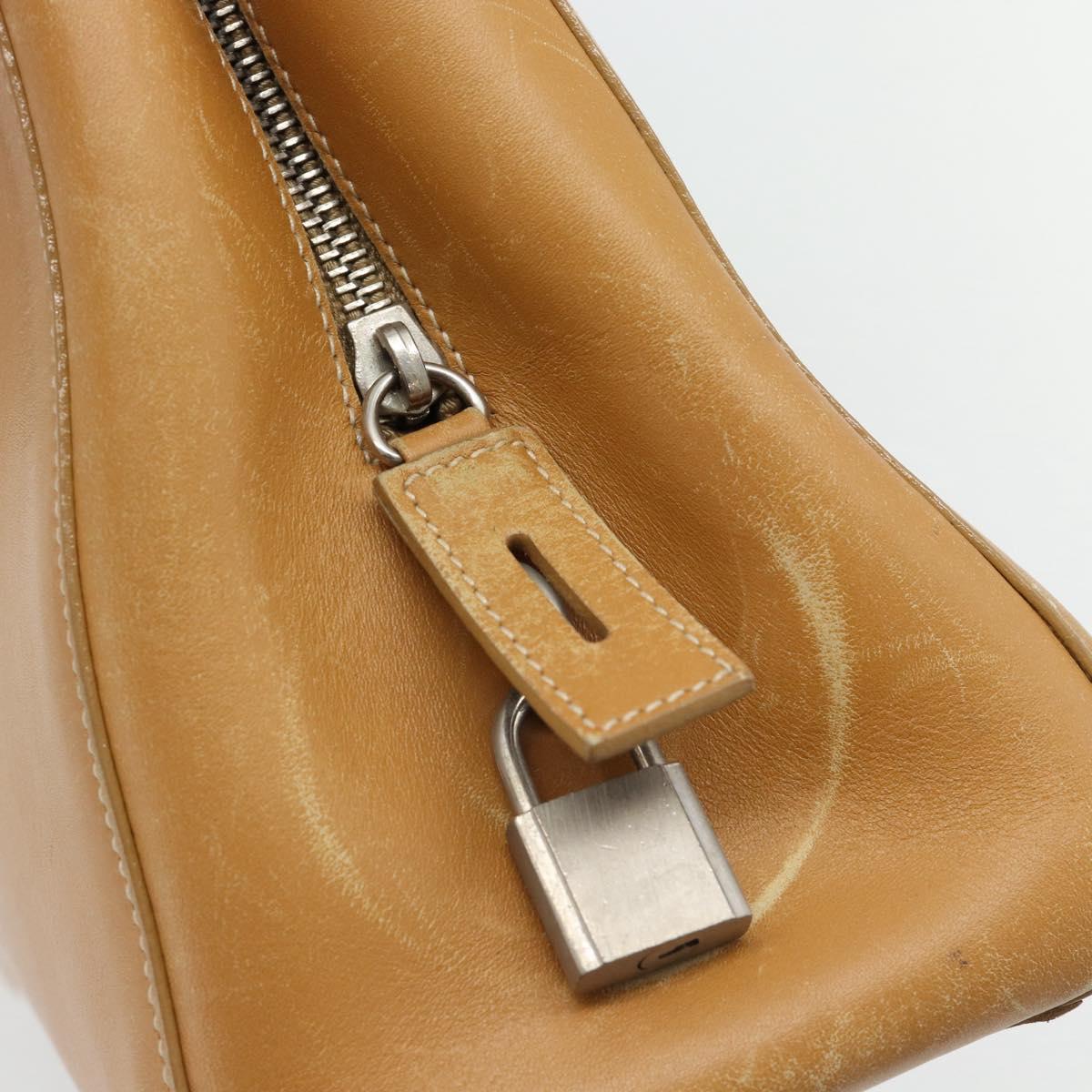 PRADA Tote Bag Leather Beige Silver Auth bs35304
