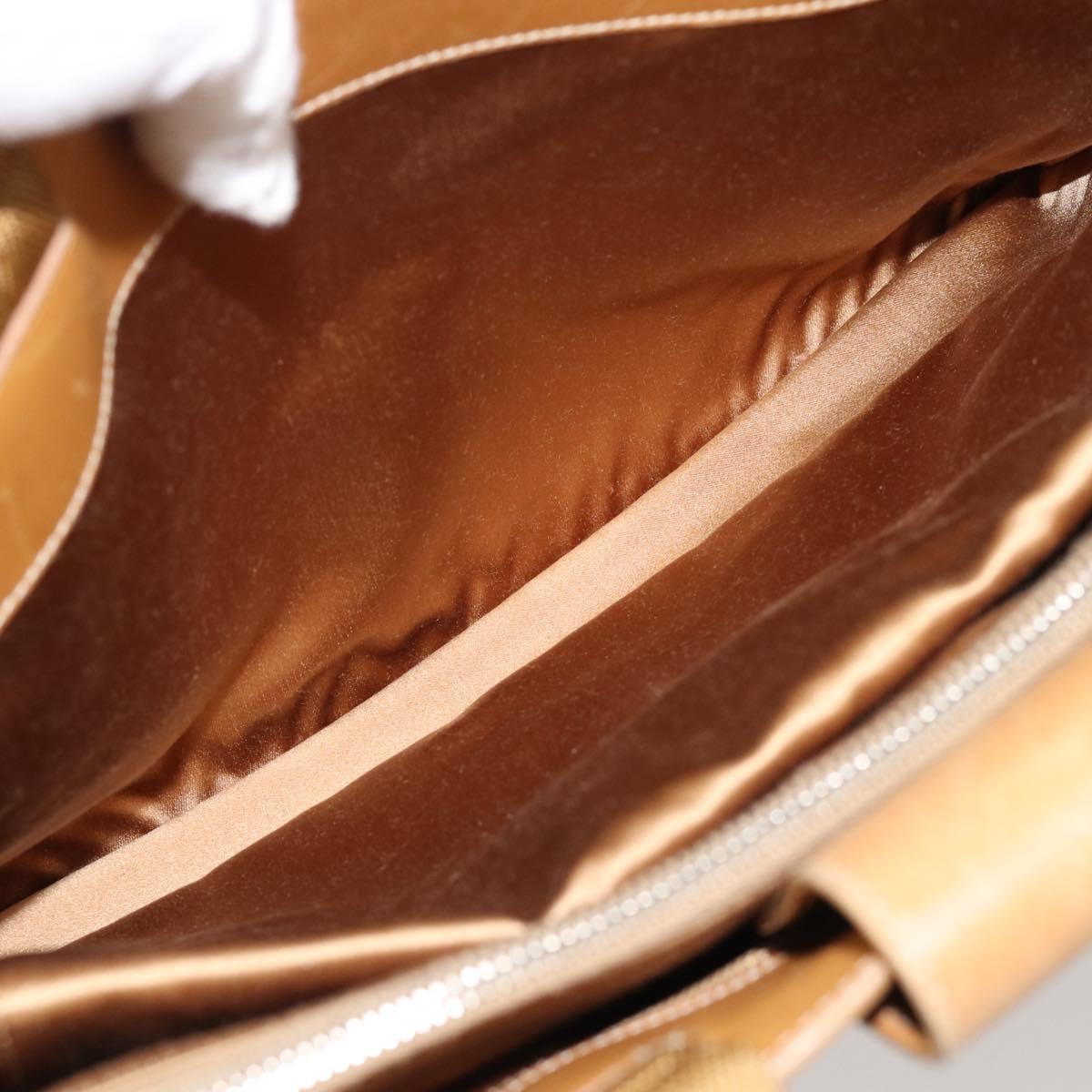 PRADA Tote Bag Leather Beige Silver Auth bs35304