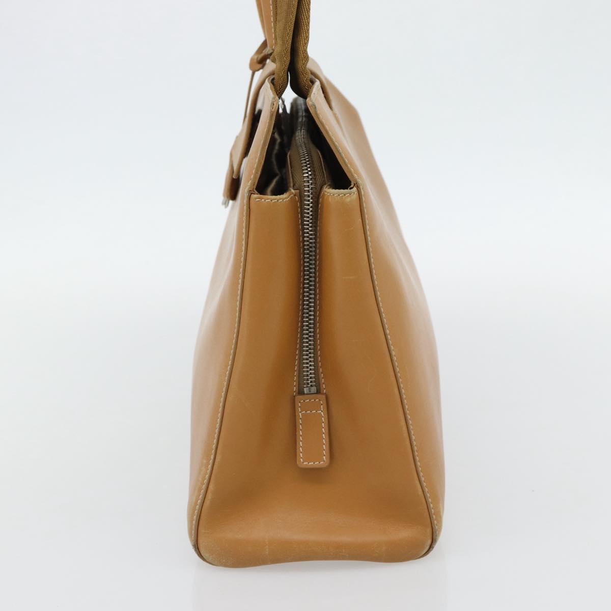 PRADA Tote Bag Leather Beige Silver Auth bs35304