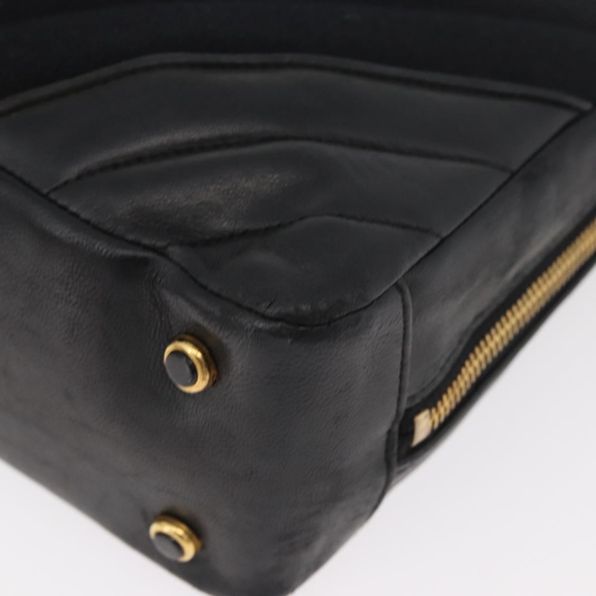 CHANEL V Stitch Shoulder Bag Cotton Black Gold CC Auth bs35307