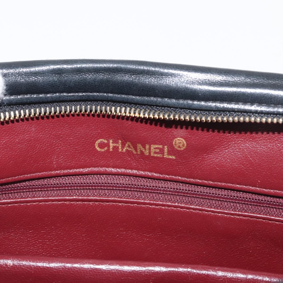 CHANEL V Stitch Shoulder Bag Cotton Black Gold CC Auth bs35307