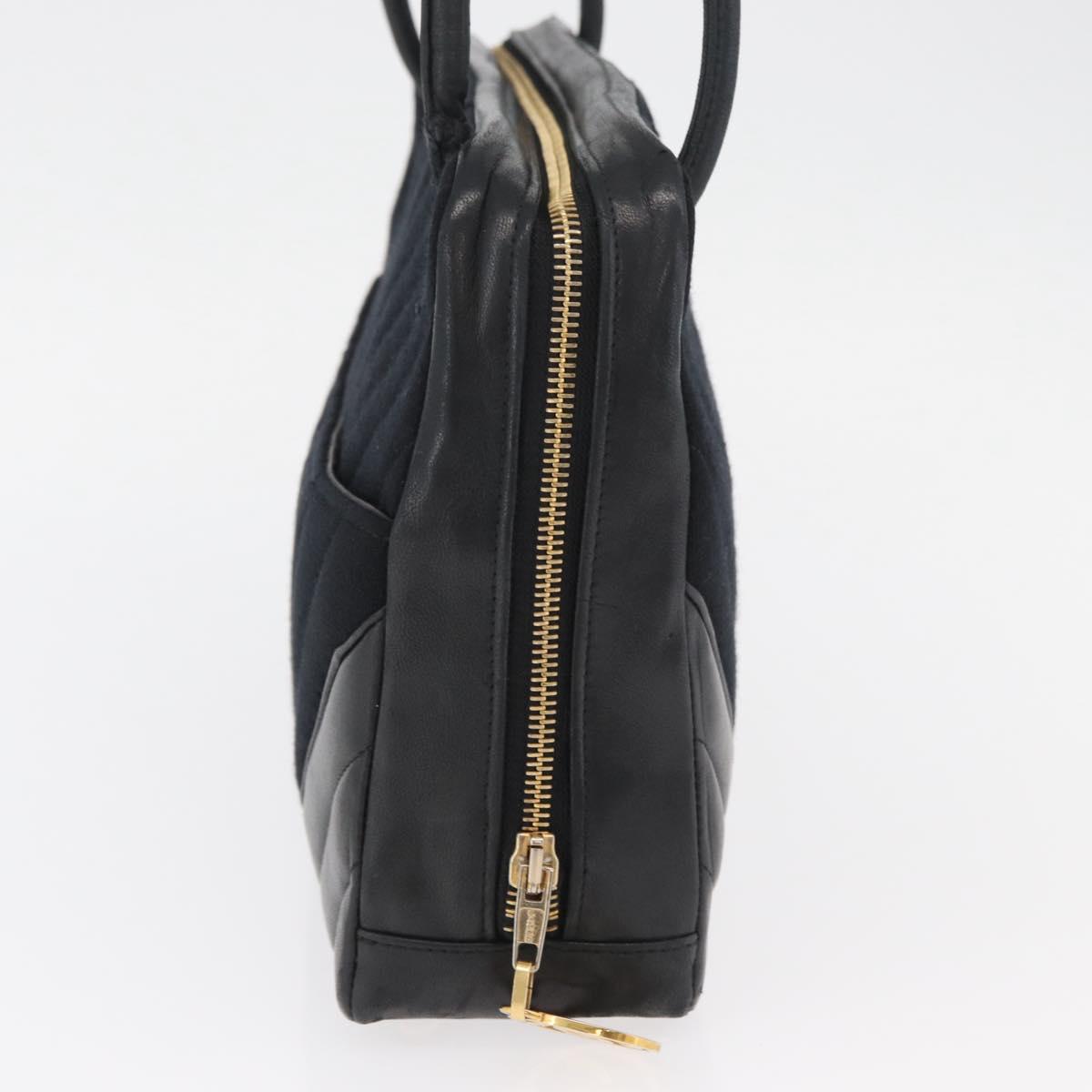 CHANEL V Stitch Shoulder Bag Cotton Black Gold CC Auth bs35307
