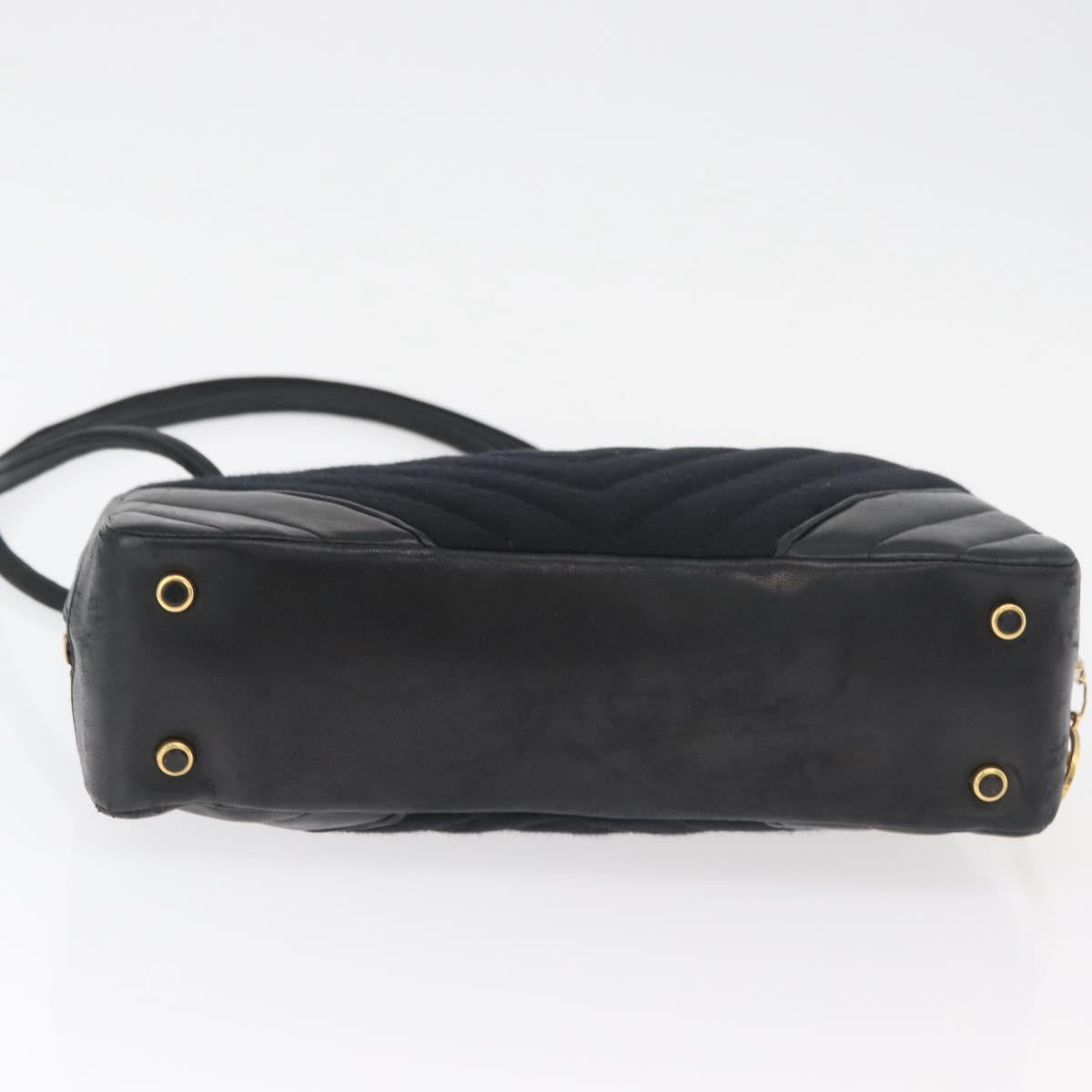 CHANEL V Stitch Shoulder Bag Cotton Black Gold CC Auth bs35307