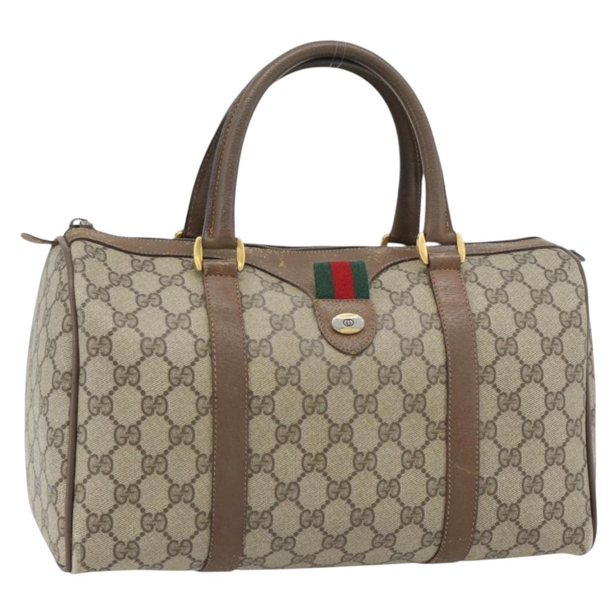 GUCCI GG Supreme Web Sherry Line Hand Bag PVC Beige Gold 98 02 007 Auth bs35333