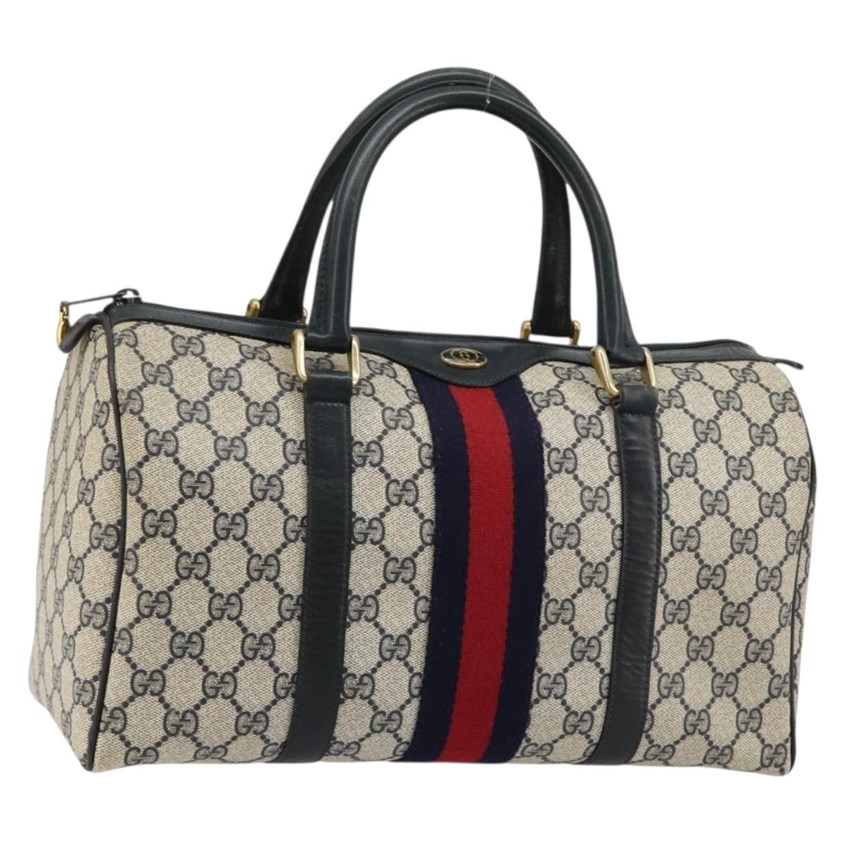 GUCCI GG Supreme Sherry Line Hand Bag PVC Navy Gold 010 378 Auth bs35334
