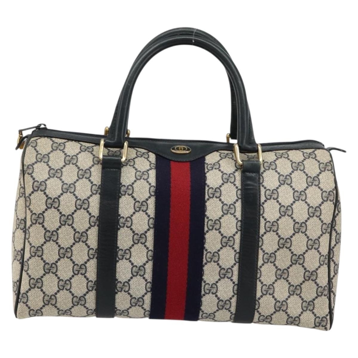 GUCCI GG Supreme Sherry Line Hand Bag PVC Navy Gold 010 378 Auth bs35334