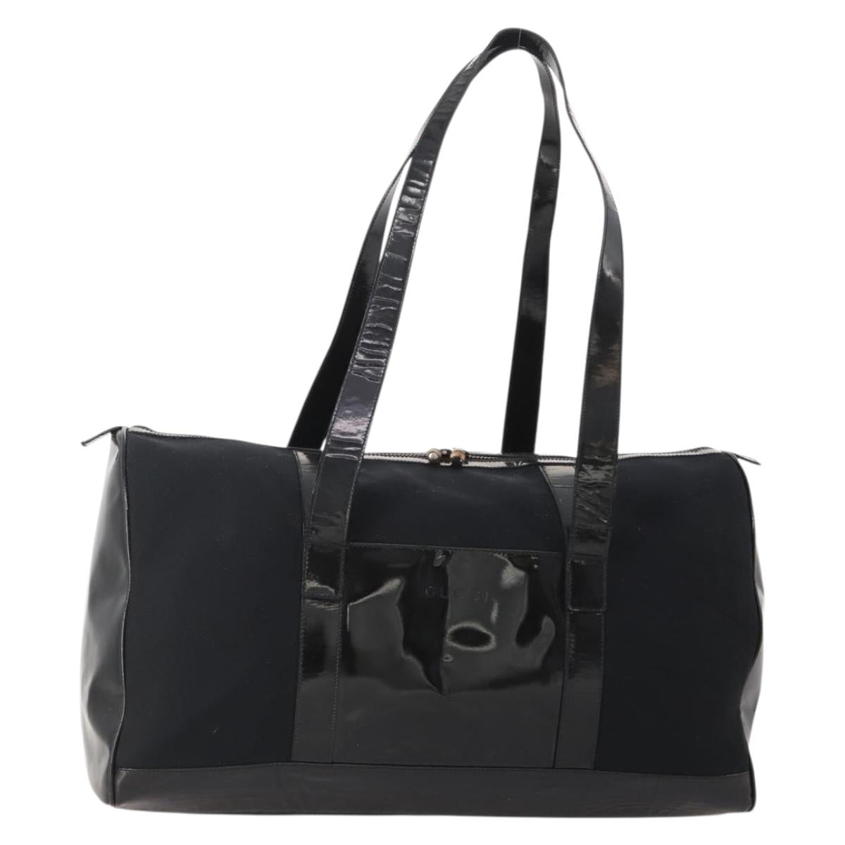 GUCCI Bamboo Boston Bag Nylon Black Silver Auth bs35335