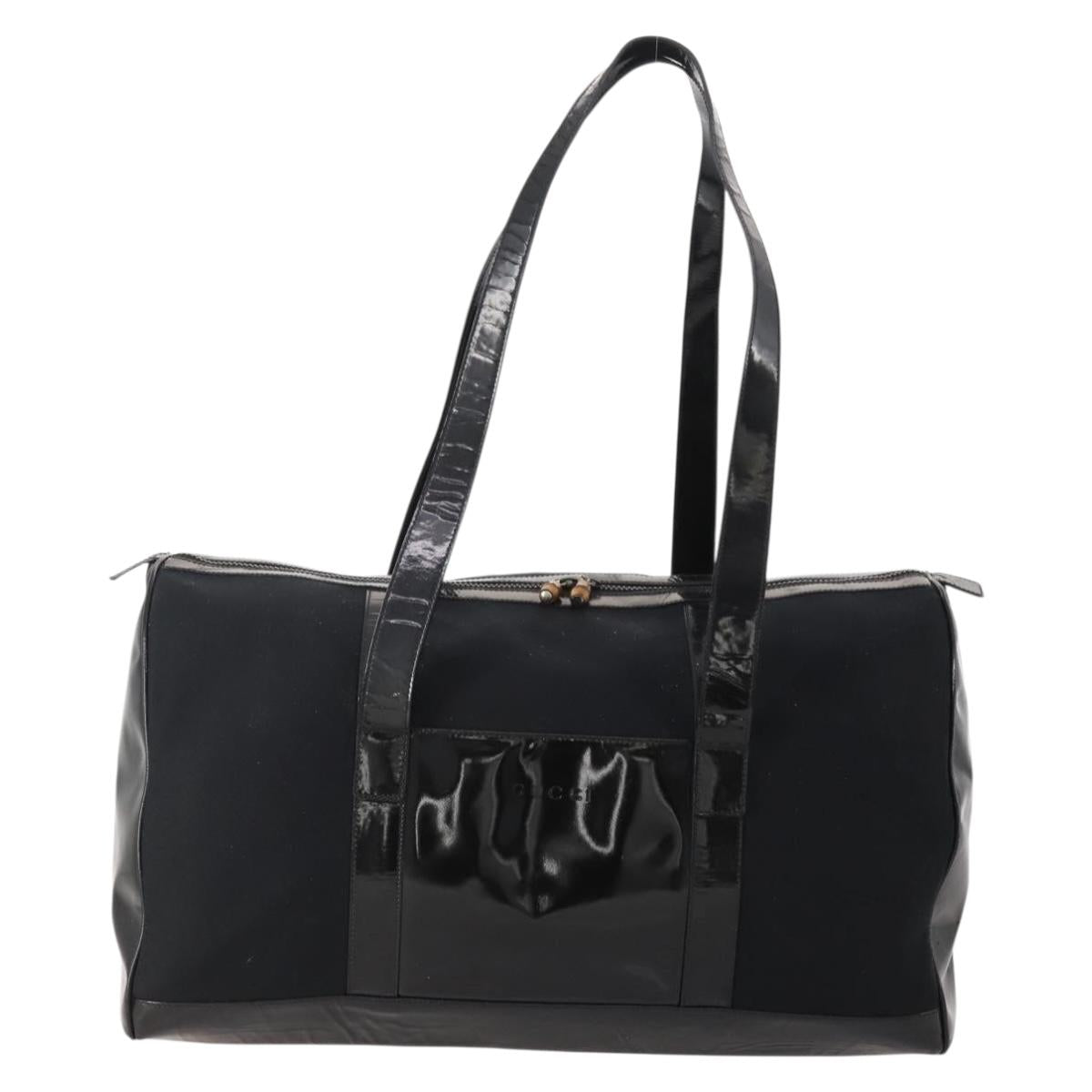 GUCCI Bamboo Boston Bag Nylon Black Silver Auth bs35335