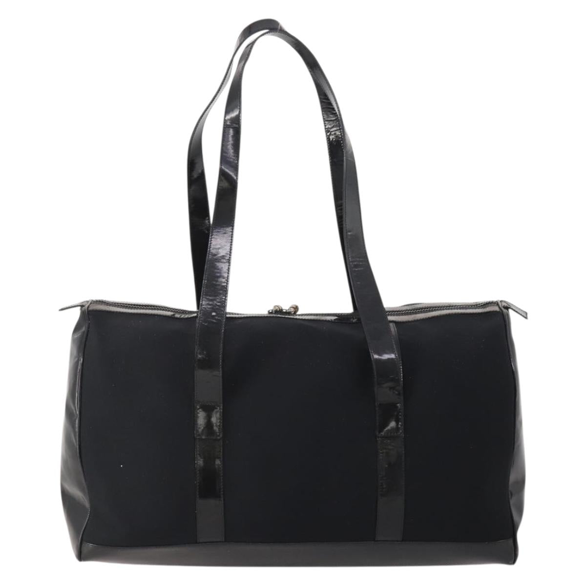 GUCCI Bamboo Boston Bag Nylon Black Silver Auth bs35335
