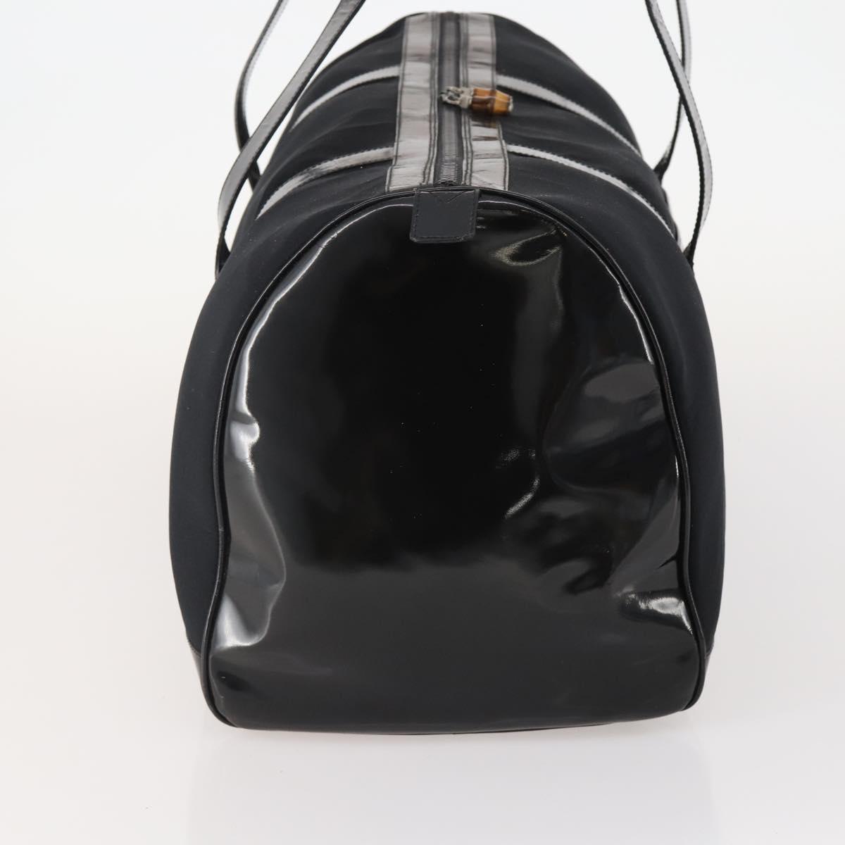 GUCCI Bamboo Boston Bag Nylon Black Silver Auth bs35335