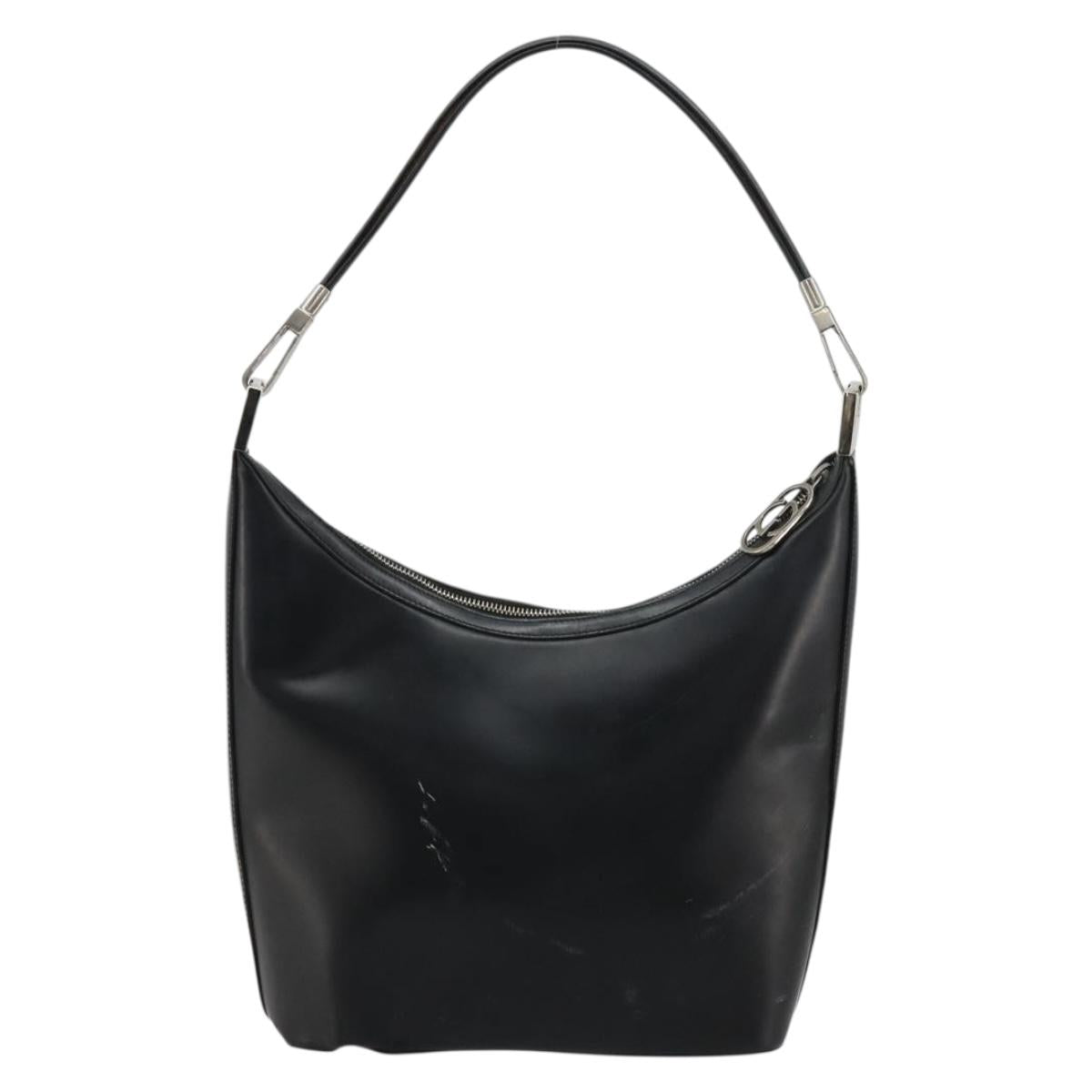 GUCCI Shoulder Bag Leather Black Silver 0013814 Auth bs35336