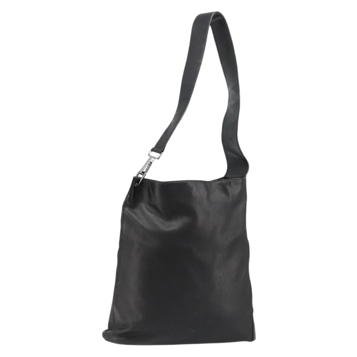 GUCCI Shoulder Bag Leather Black Silver 90647 Auth bs35337