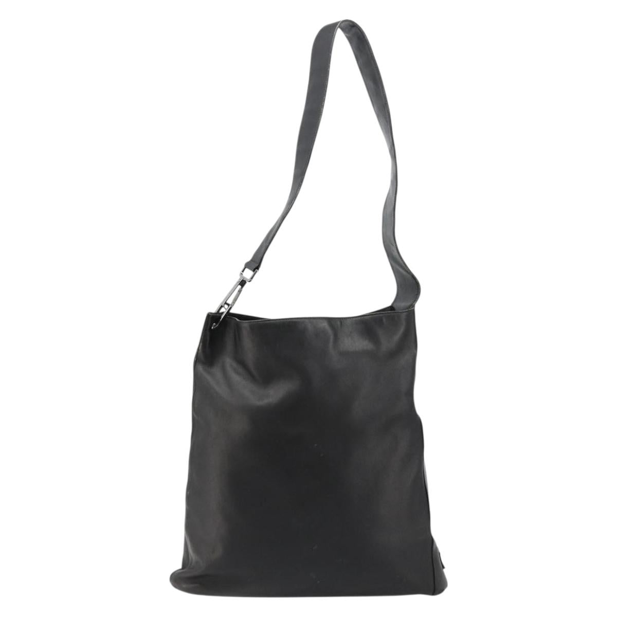 GUCCI Shoulder Bag Leather Black Silver 90647 Auth bs35337