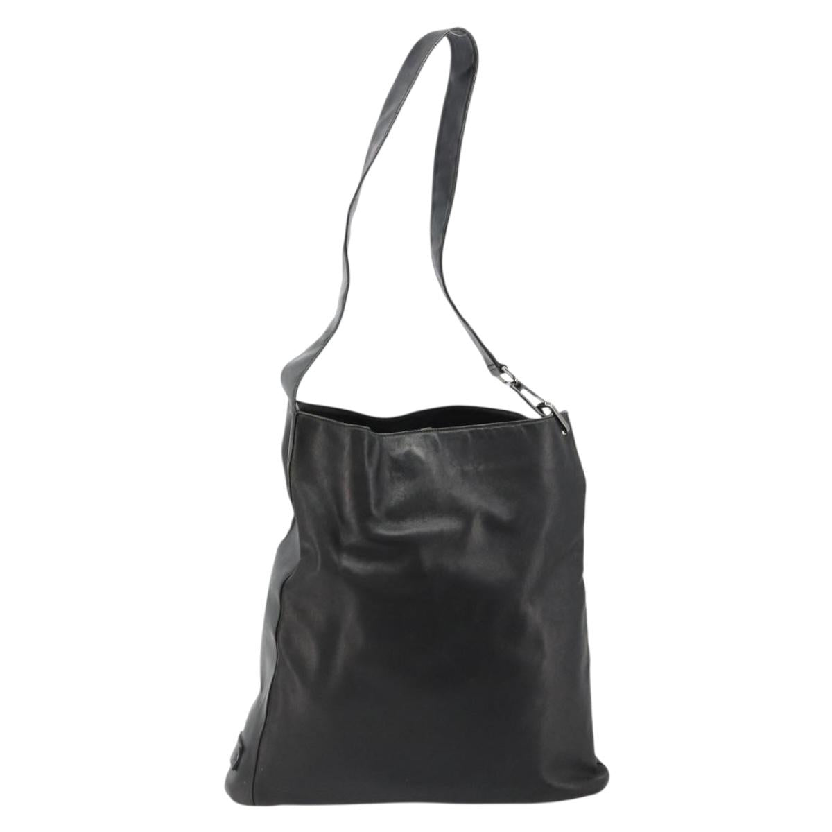 GUCCI Shoulder Bag Leather Black Silver 90647 Auth bs35337