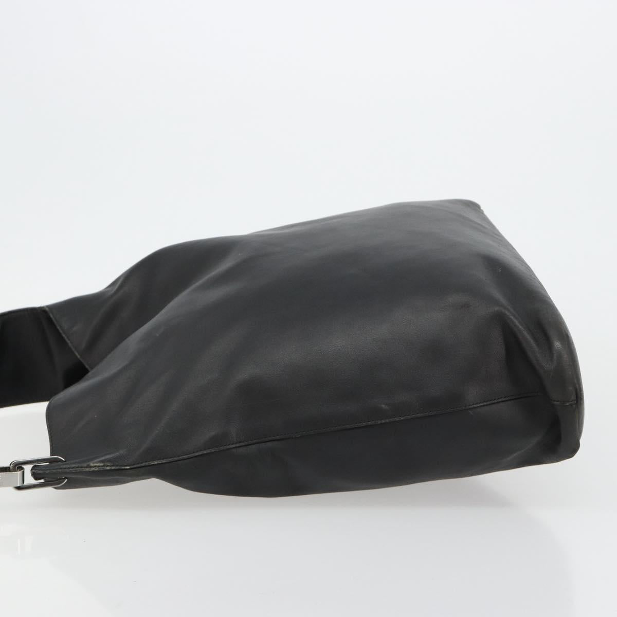 GUCCI Shoulder Bag Leather Black Silver 90647 Auth bs35337