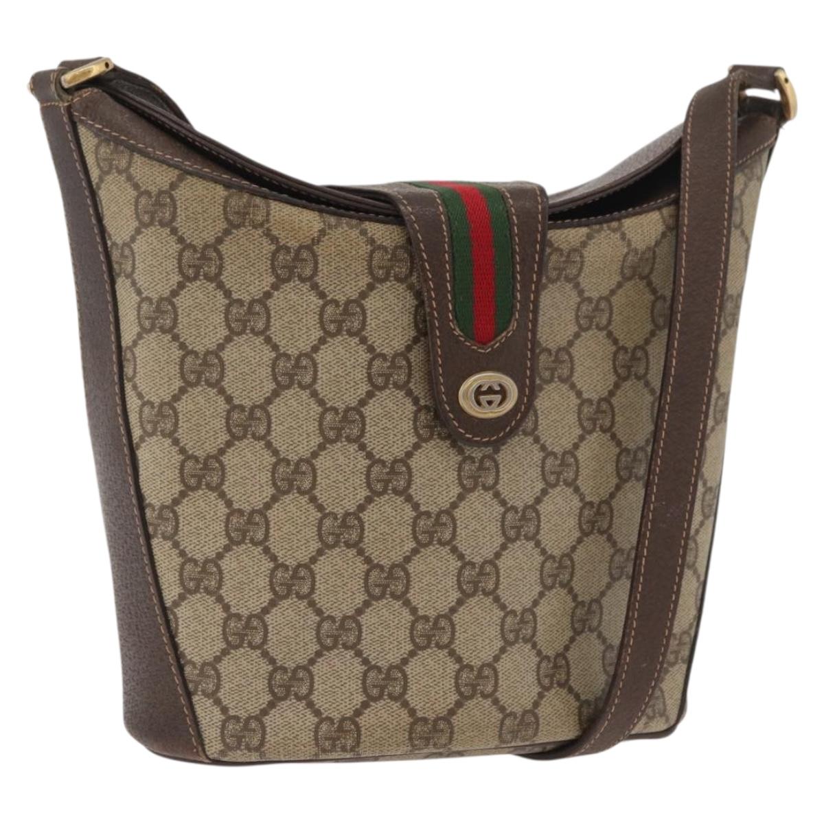 GUCCI GG Supreme Web Sherry Line Bag PVC Beige Gold 40 02 081 Auth bs35338