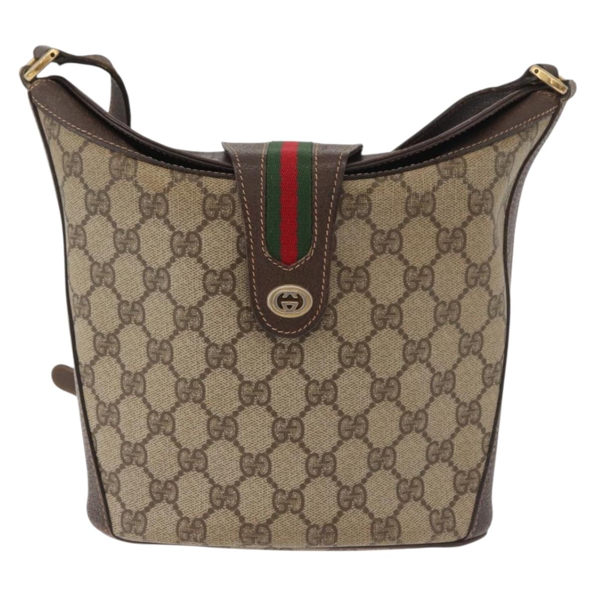 GUCCI GG Supreme Web Sherry Line Bag PVC Beige Gold 40 02 081 Auth bs35338