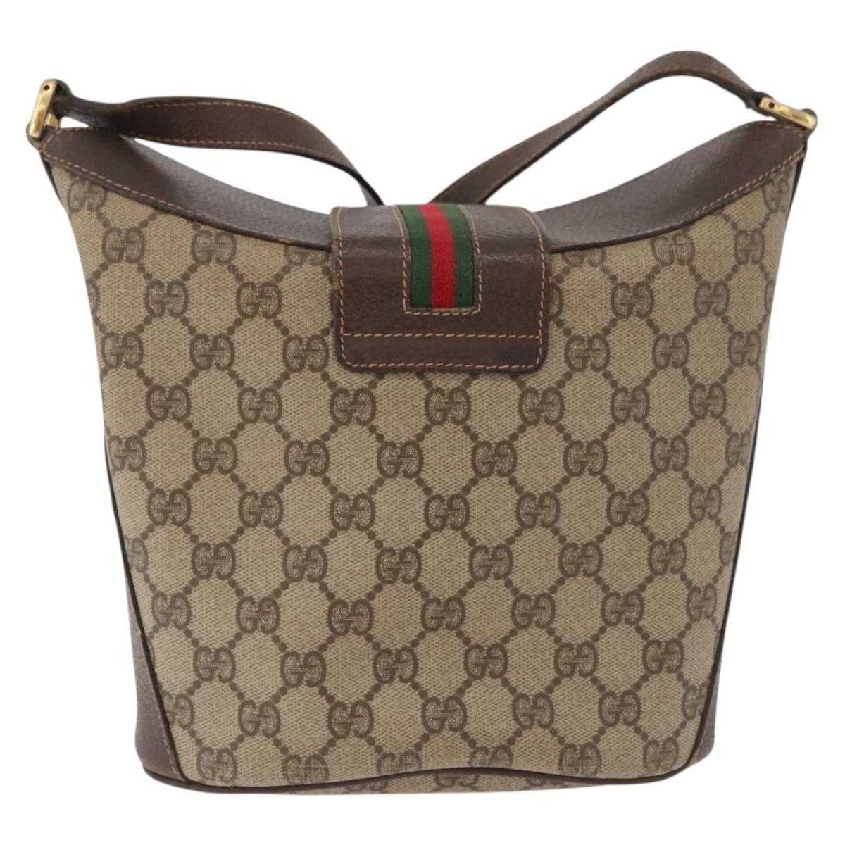 GUCCI GG Supreme Web Sherry Line Bag PVC Beige Gold 40 02 081 Auth bs35338