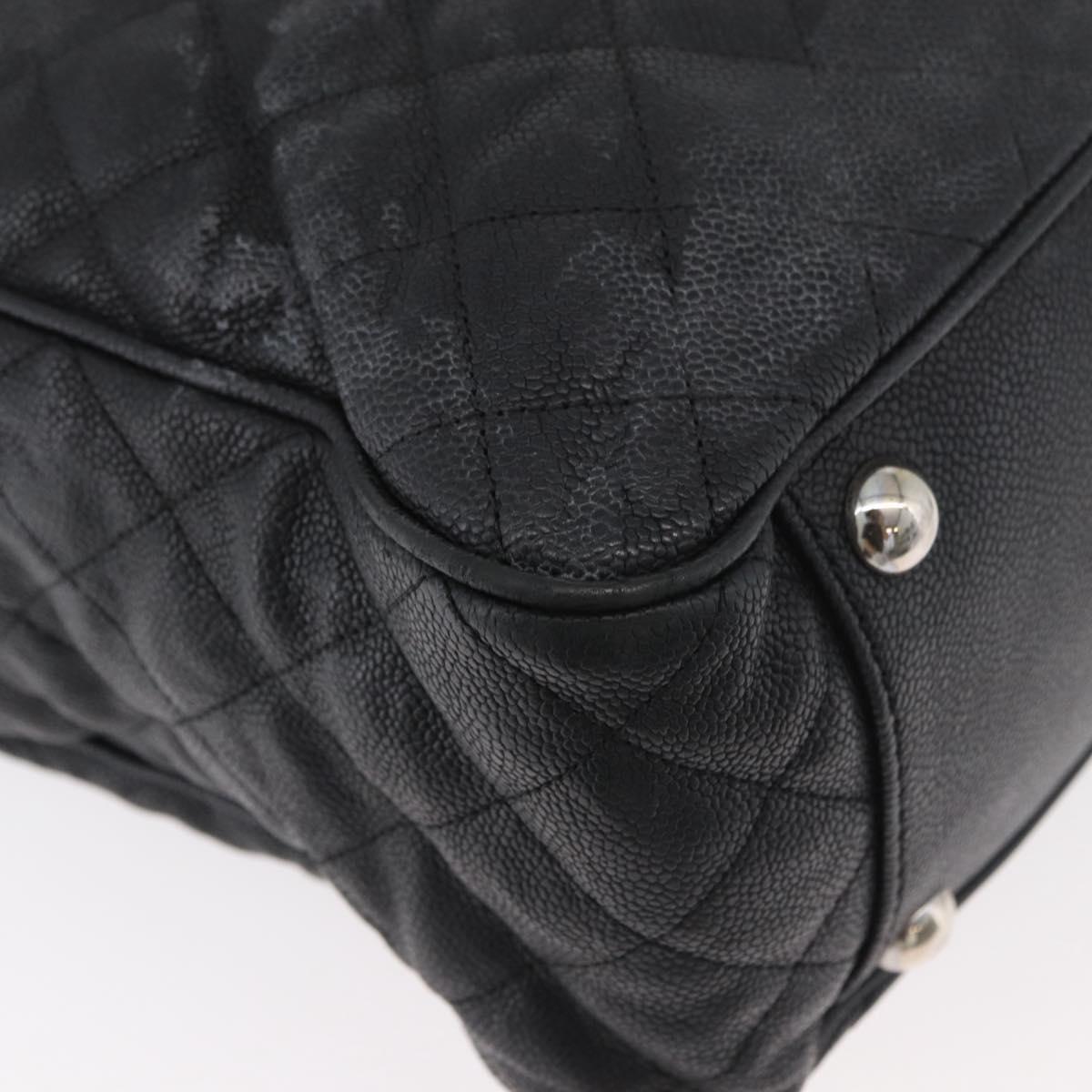 CHANEL Matelasse Chain Tote Bag Caviar Skin 2way Black Silver CC Auth bs35339
