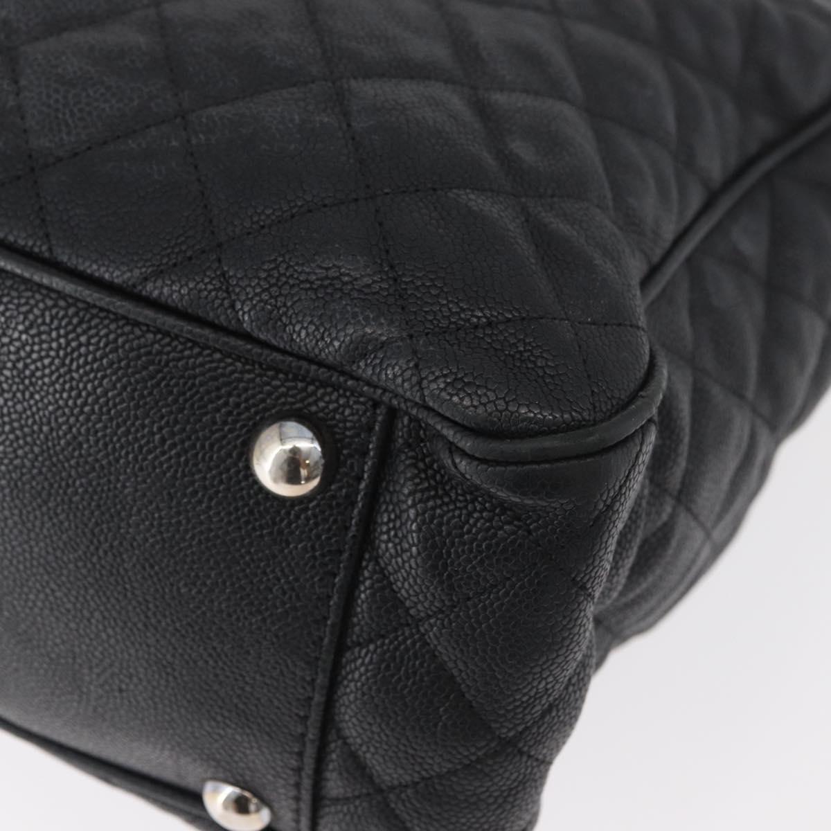 CHANEL Matelasse Chain Tote Bag Caviar Skin 2way Black Silver CC Auth bs35339