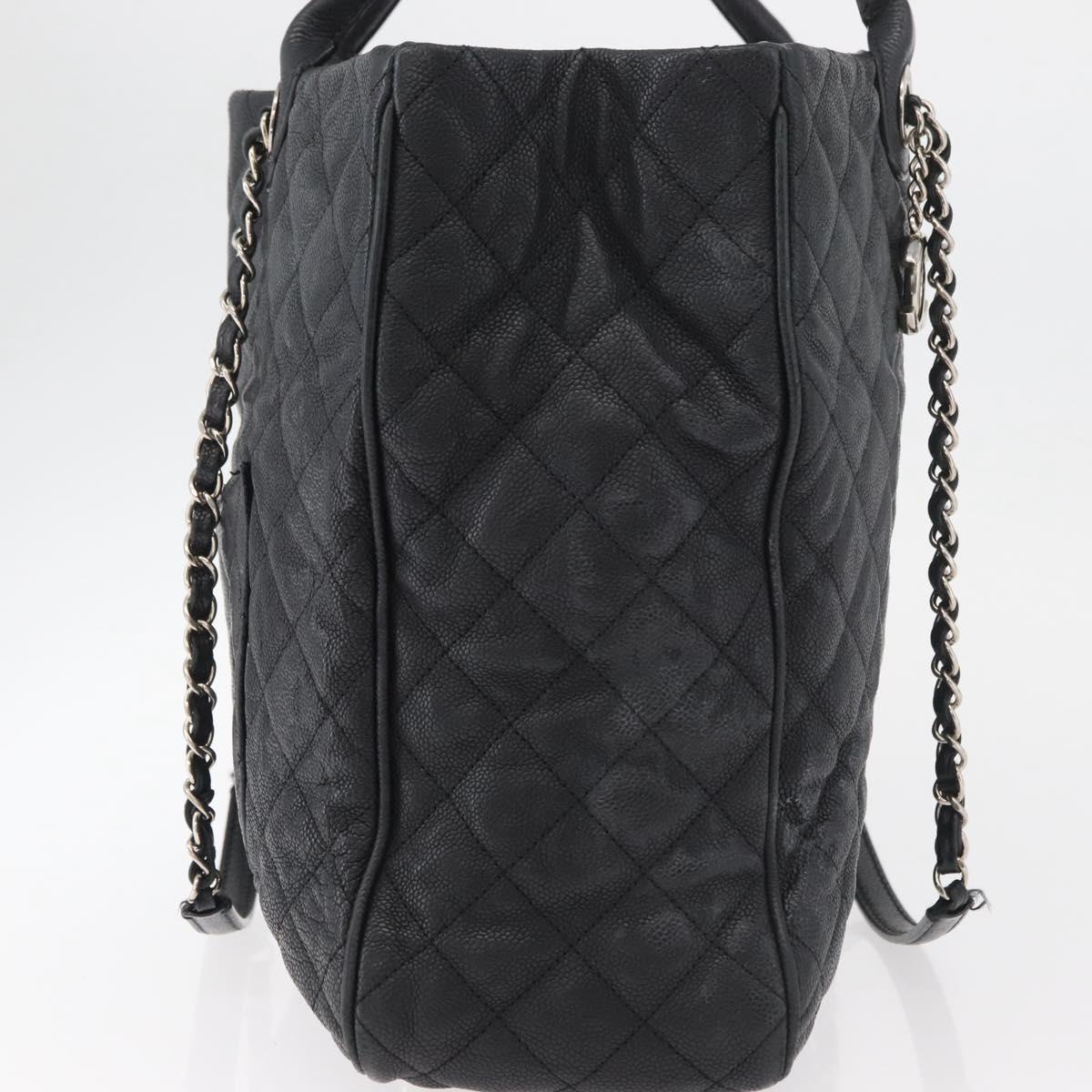 CHANEL Matelasse Chain Tote Bag Caviar Skin 2way Black Silver CC Auth bs35339