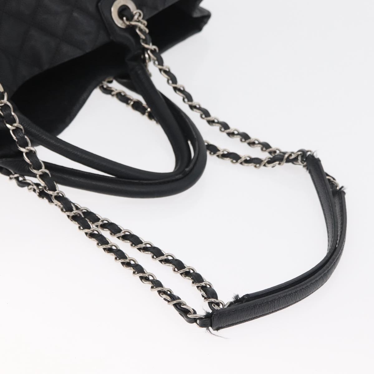 CHANEL Matelasse Chain Tote Bag Caviar Skin 2way Black Silver CC Auth bs35339