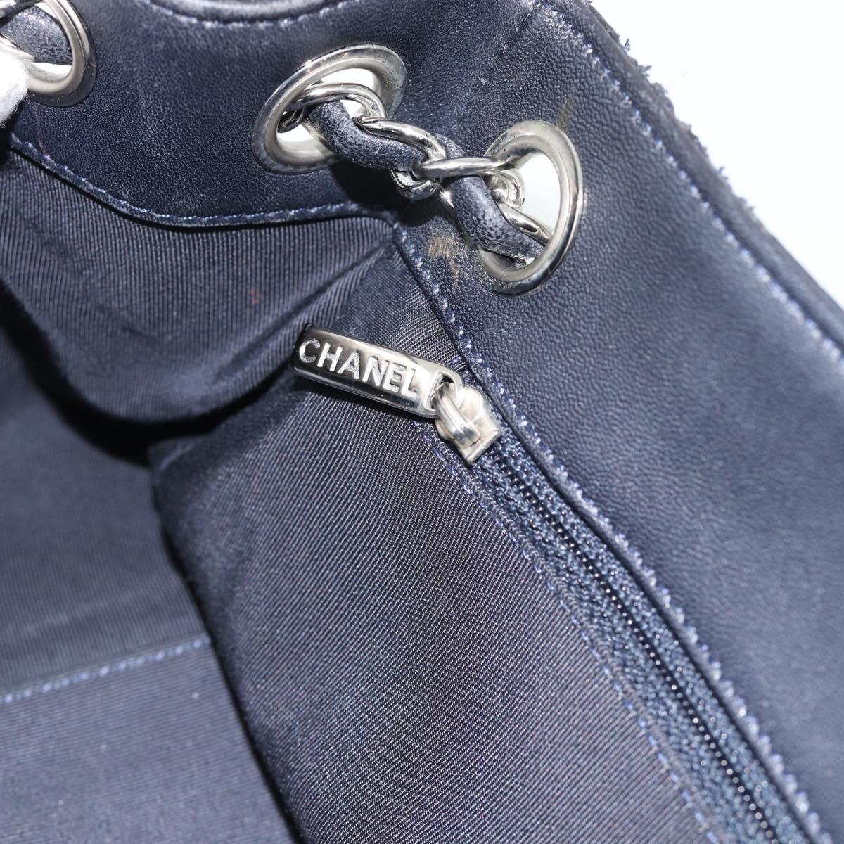 CHANEL Matelasse Chain Purse Bag Patent Leather Navy Silver CC Auth bs35340