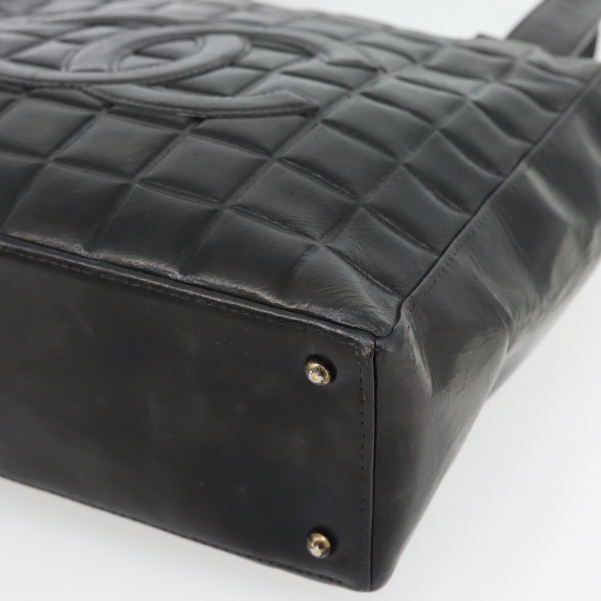 CHANEL Choco Bar Hand Bag Leather Black Gold CC Auth bs35341