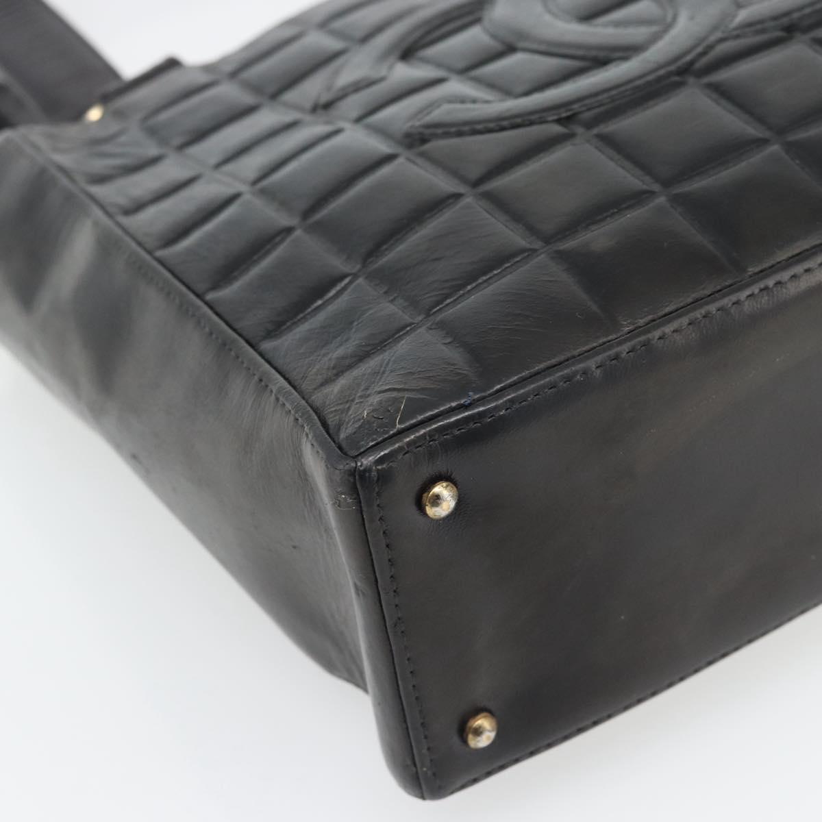 CHANEL Choco Bar Hand Bag Leather Black Gold CC Auth bs35341