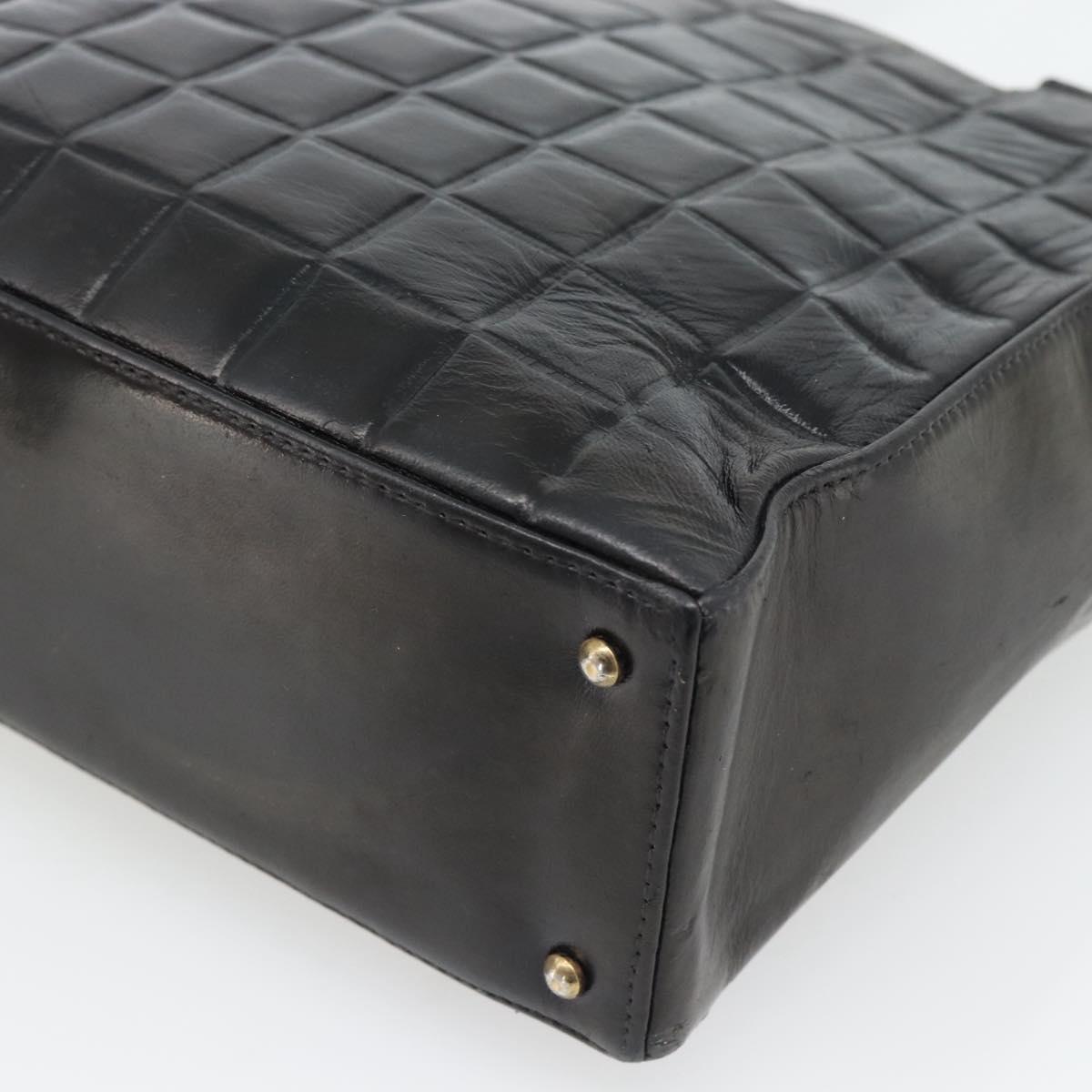 CHANEL Choco Bar Hand Bag Leather Black Gold CC Auth bs35341