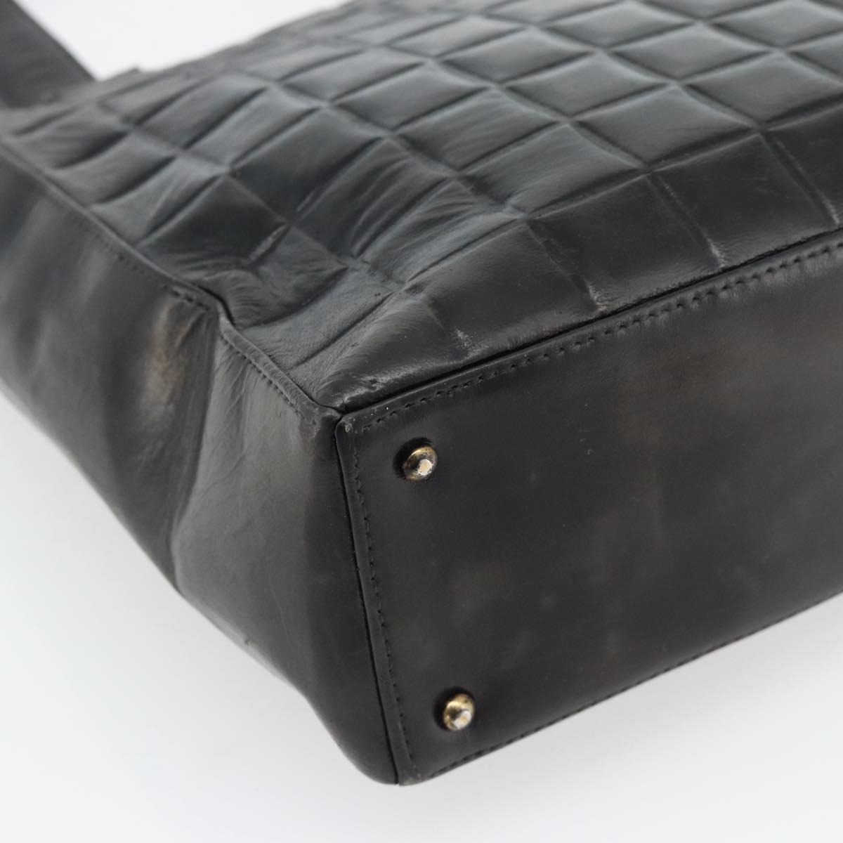 CHANEL Choco Bar Hand Bag Leather Black Gold CC Auth bs35341