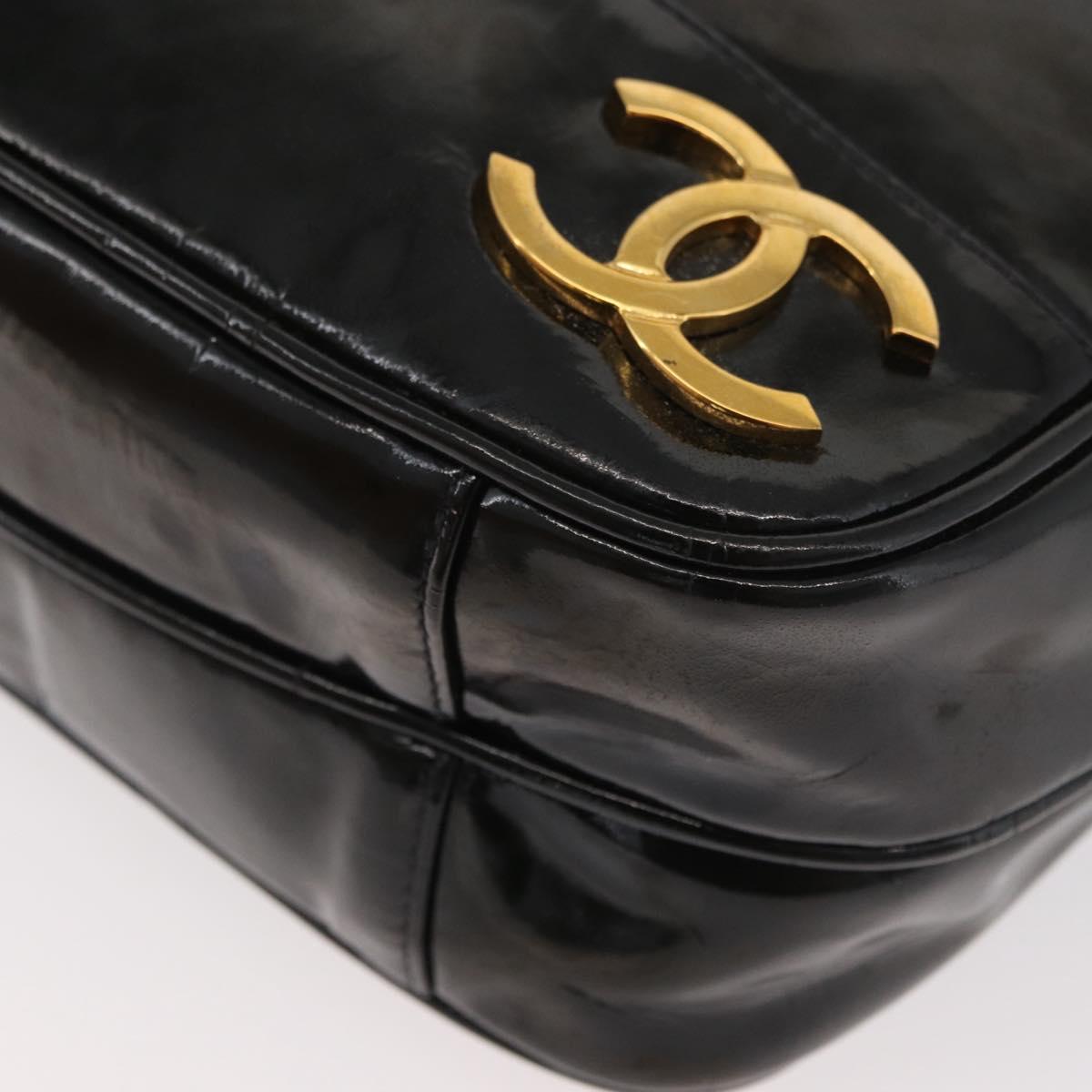 CHANEL Chain Shoulder Bag Patent Leather Black Gold CC Auth bs35342
