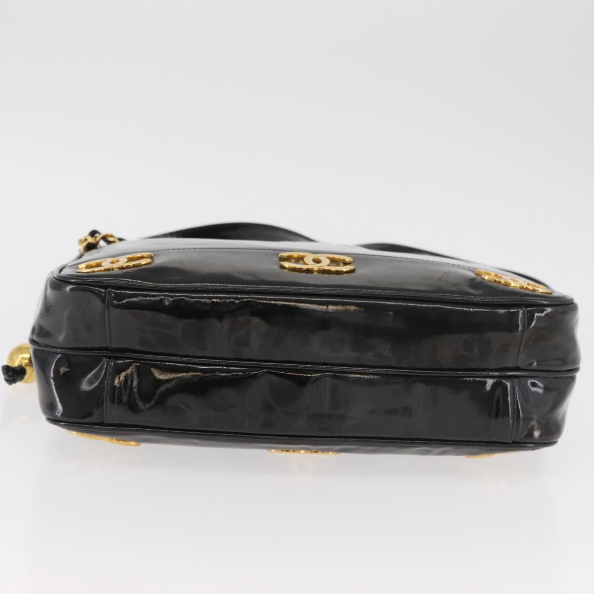 CHANEL Chain Shoulder Bag Patent Leather Black Gold CC Auth bs35342