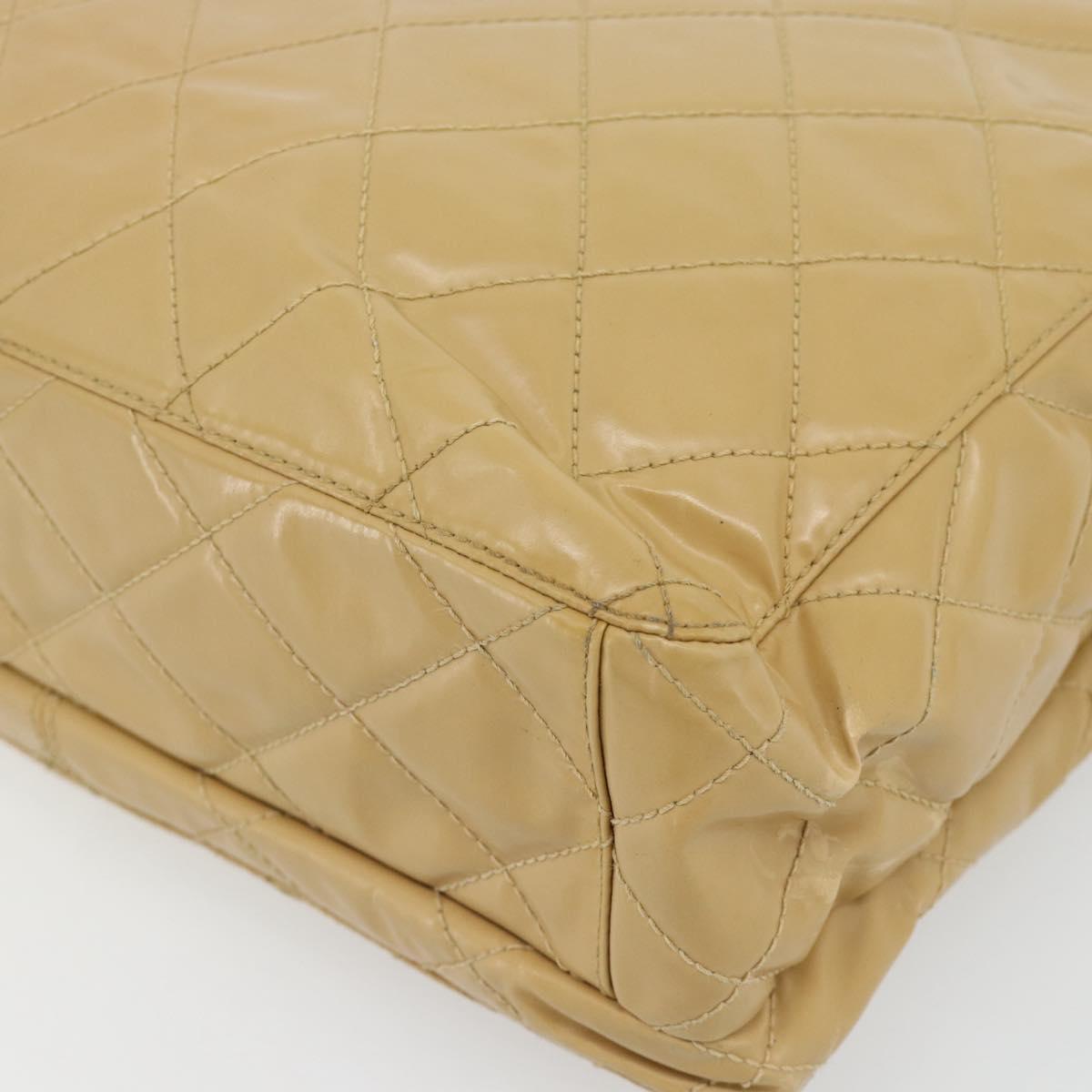 CHANEL Matelasse Tote Bag Patent Leather Beige Gold CC Auth bs35345