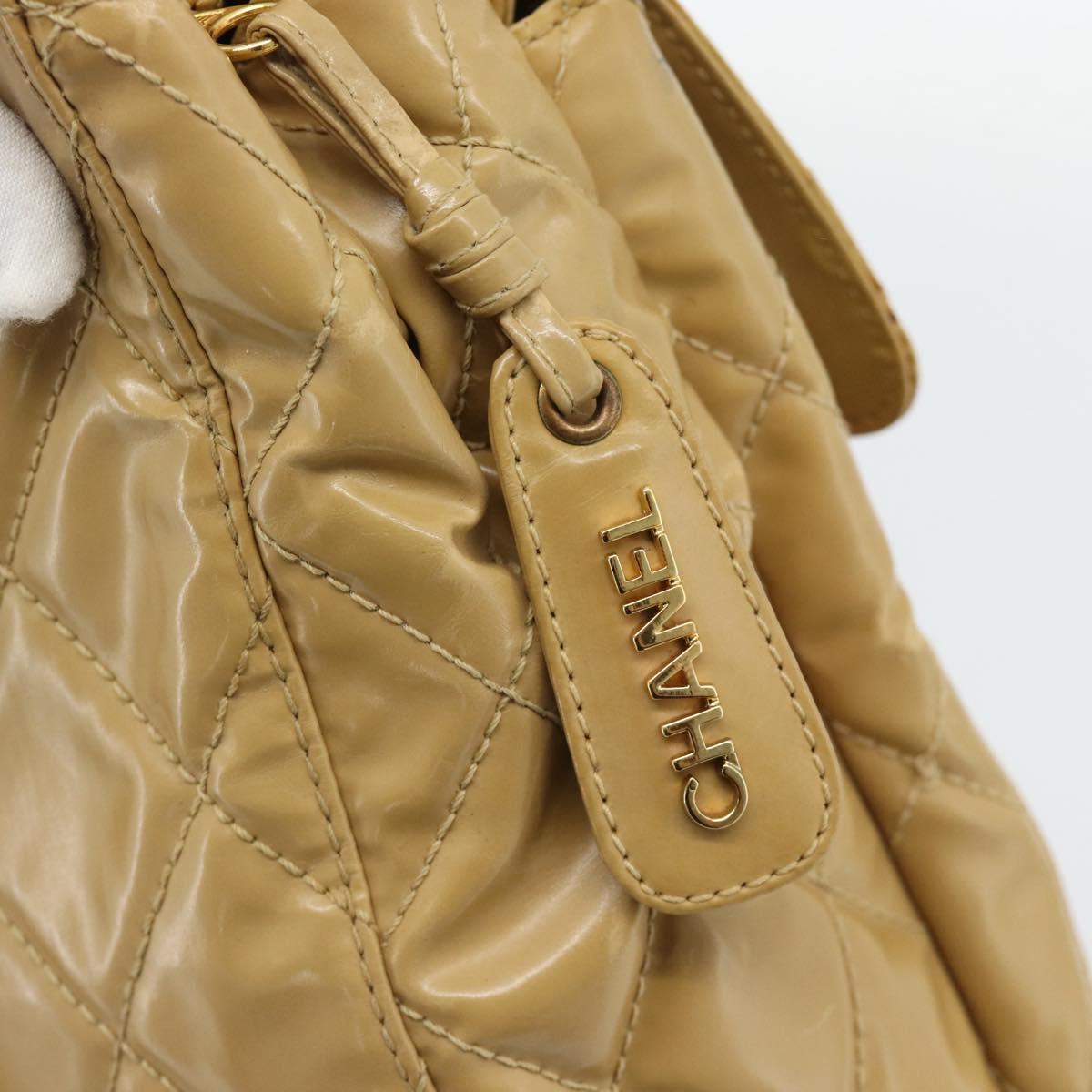 CHANEL Matelasse Tote Bag Patent Leather Beige Gold CC Auth bs35345