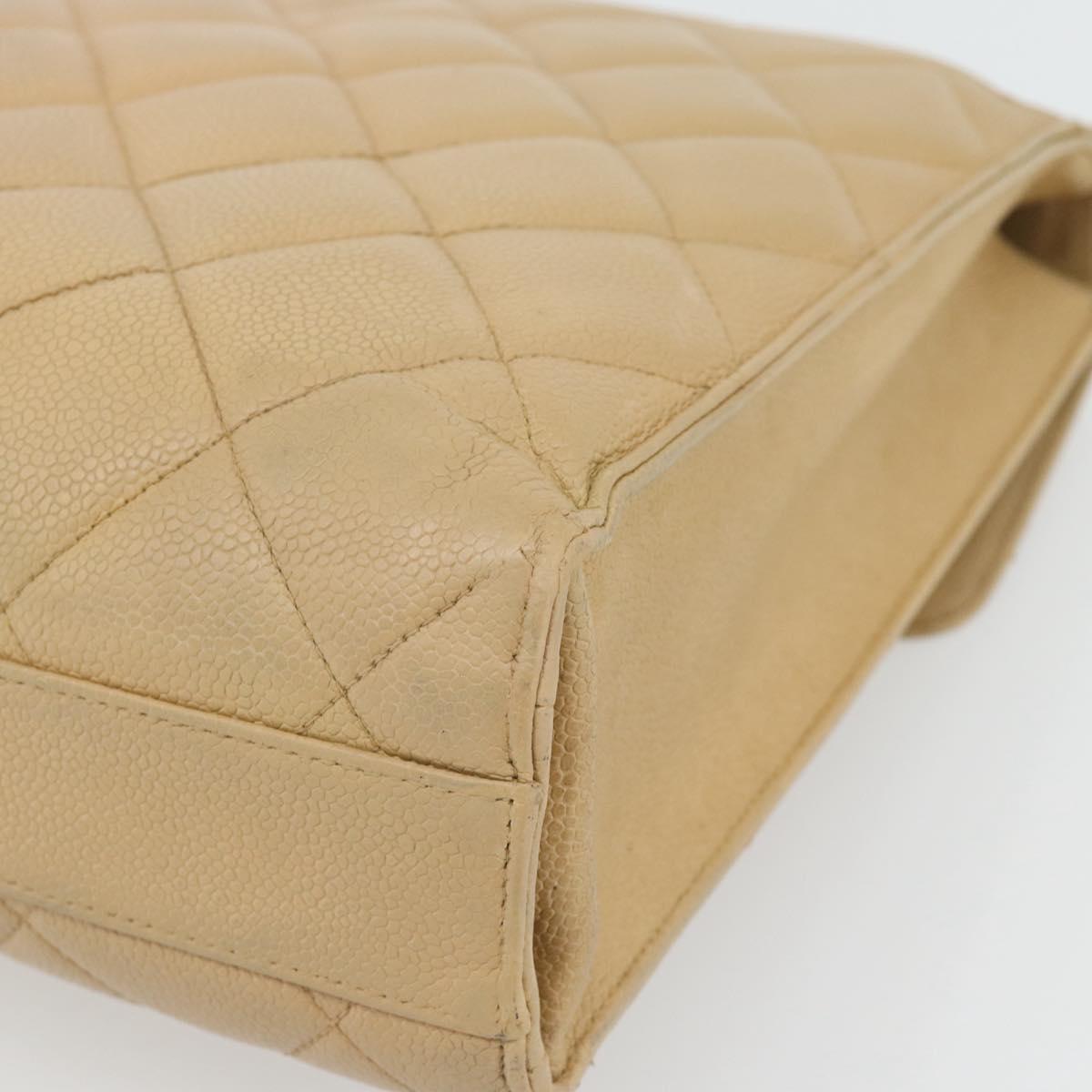 CHANEL Matelasse Business Bag Caviar Skin Beige Gold CC Auth bs35346