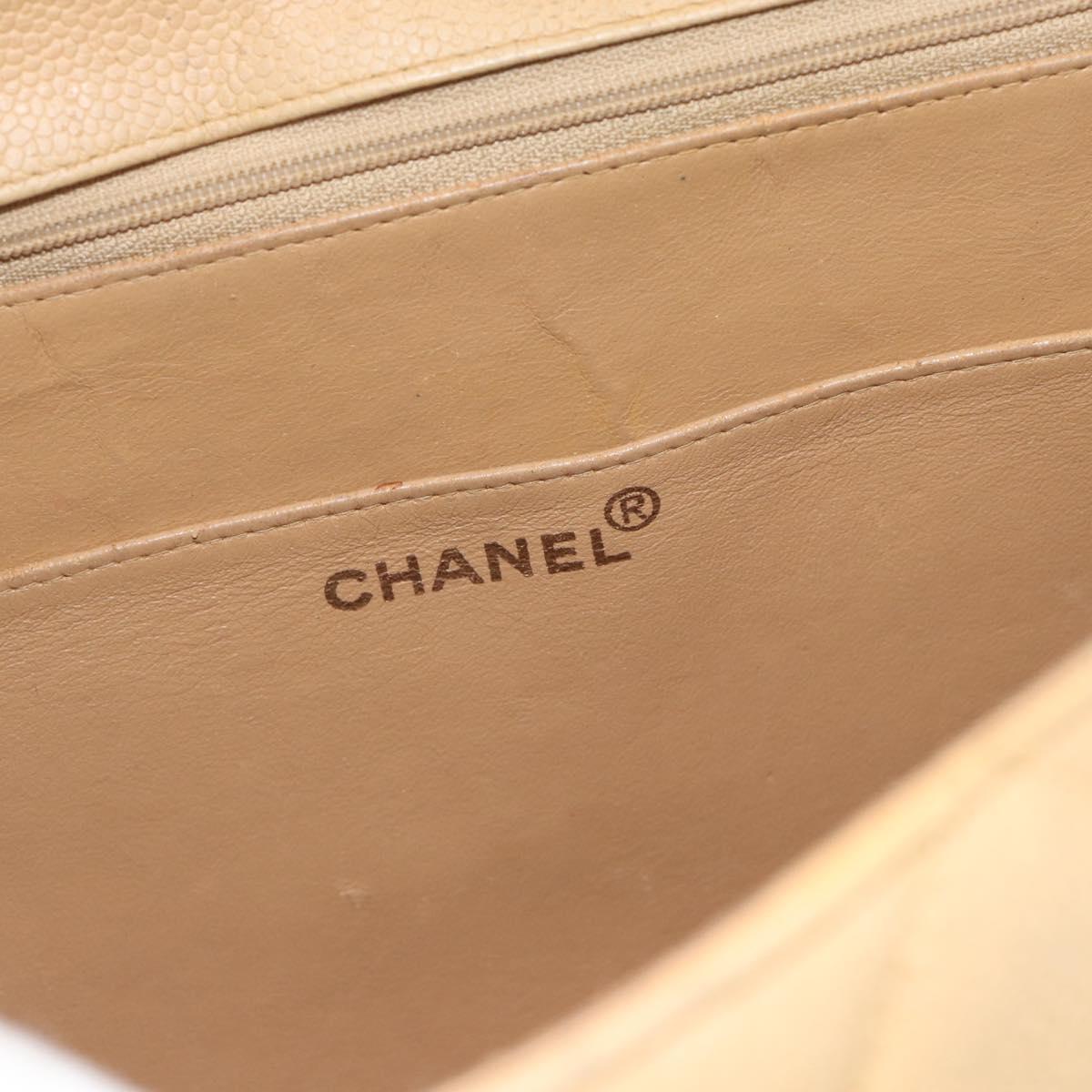 CHANEL Matelasse Business Bag Caviar Skin Beige Gold CC Auth bs35346