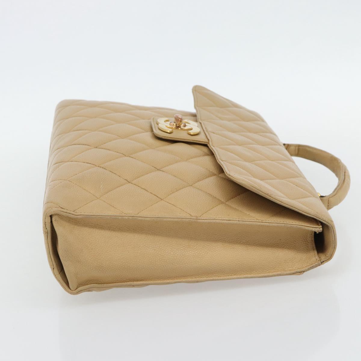 CHANEL Matelasse Business Bag Caviar Skin Beige Gold CC Auth bs35346