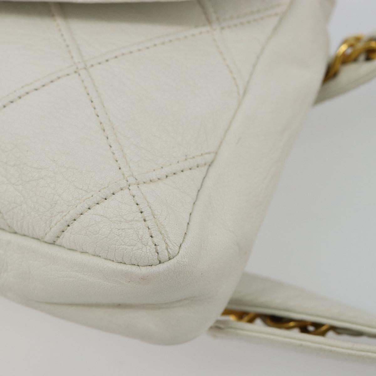 CHANEL Bicolore Waist Bag Lamb Skin White Gold CC Auth bs35350