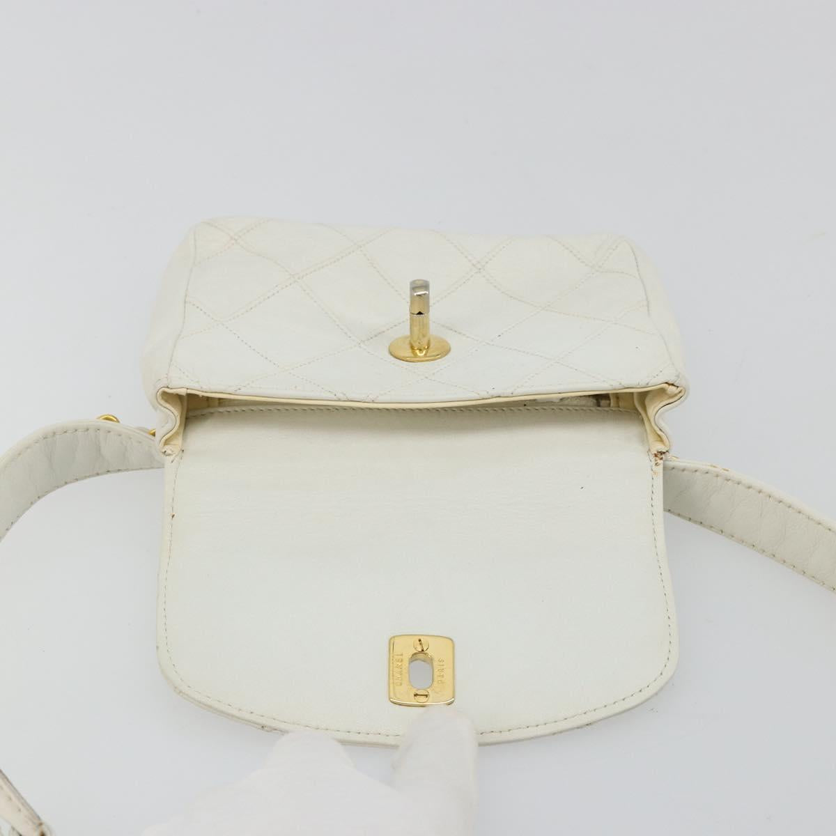 CHANEL Bicolore Waist Bag Lamb Skin White Gold CC Auth bs35350