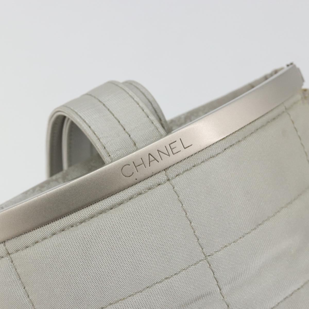 CHANEL Choco Bar Hand Pouch Nylon Silver CC Auth bs35353
